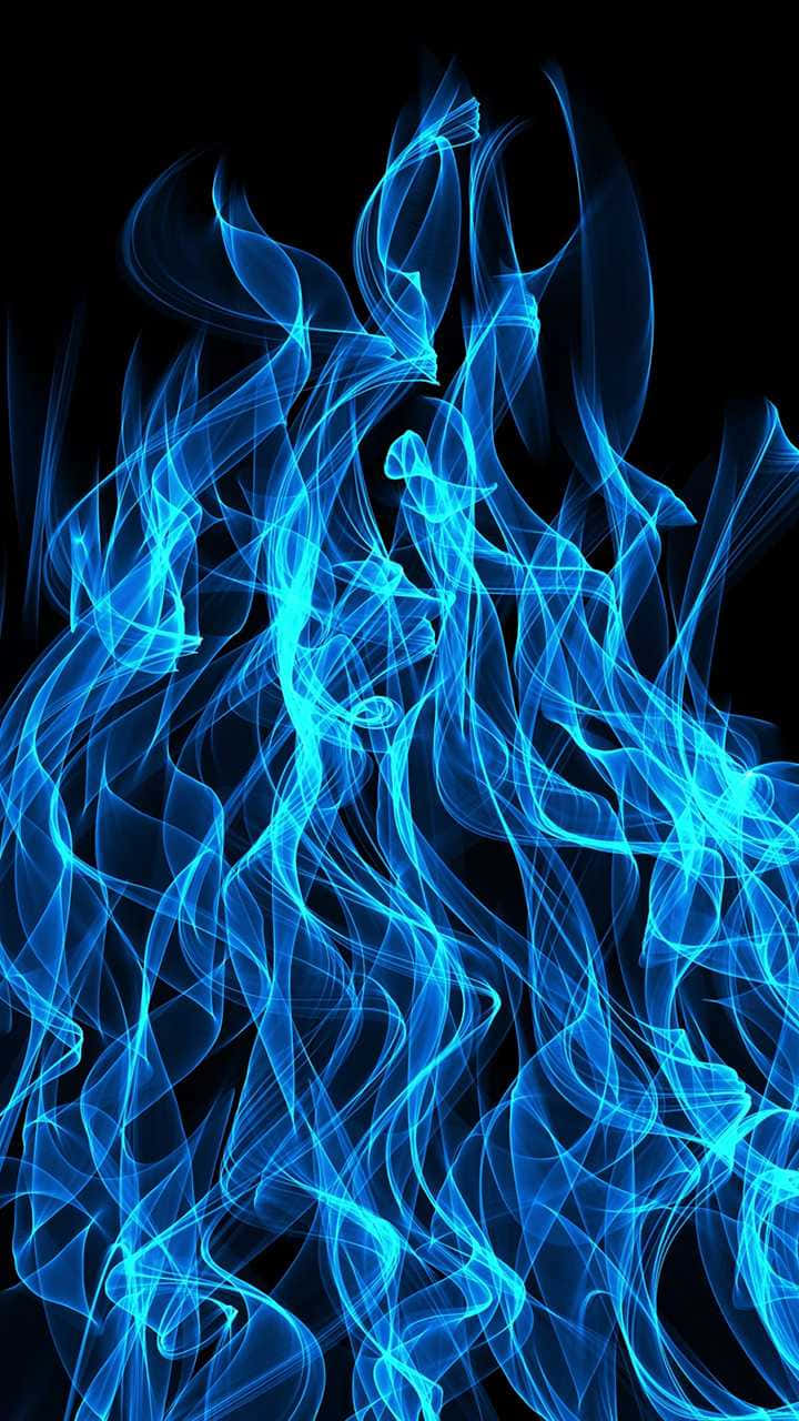 火焰動畫 桌布 壁紙 — 充滿活力的電光藍色能量捲鬚在純黑虛空中動態旋轉，營造出迷人的數位火焰效果。