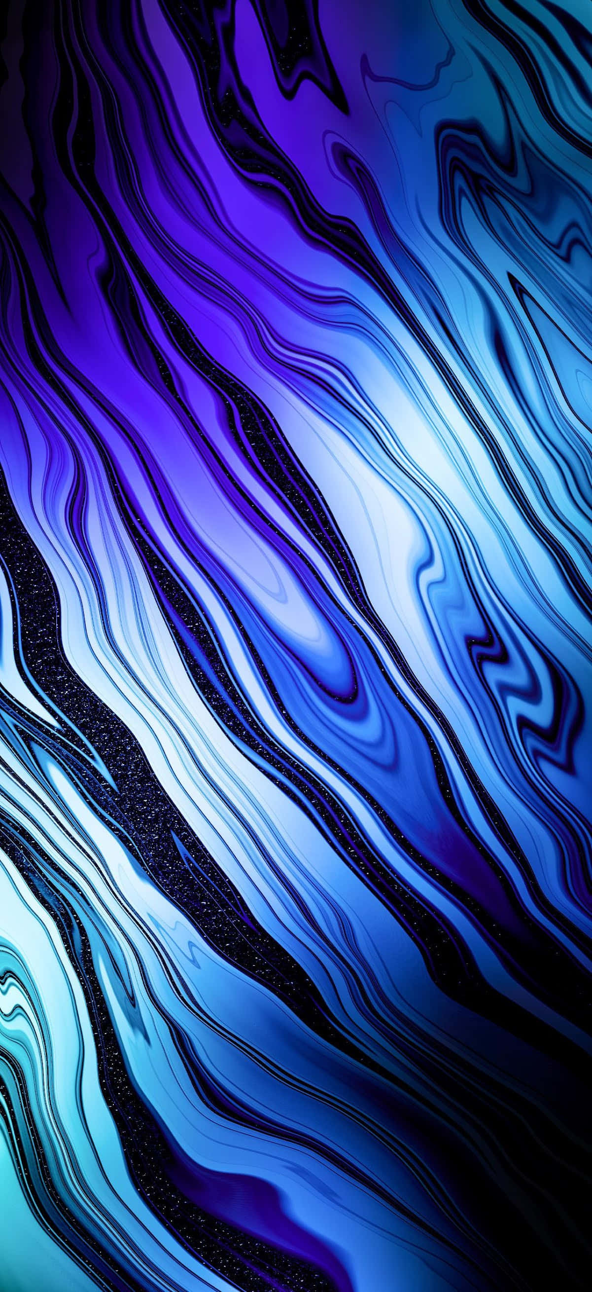 Marble Phone 桌布 壁紙 — 充滿活力的電藍色和深紫色漩渦波紋沿對角線流過黑暗的宇宙背景。