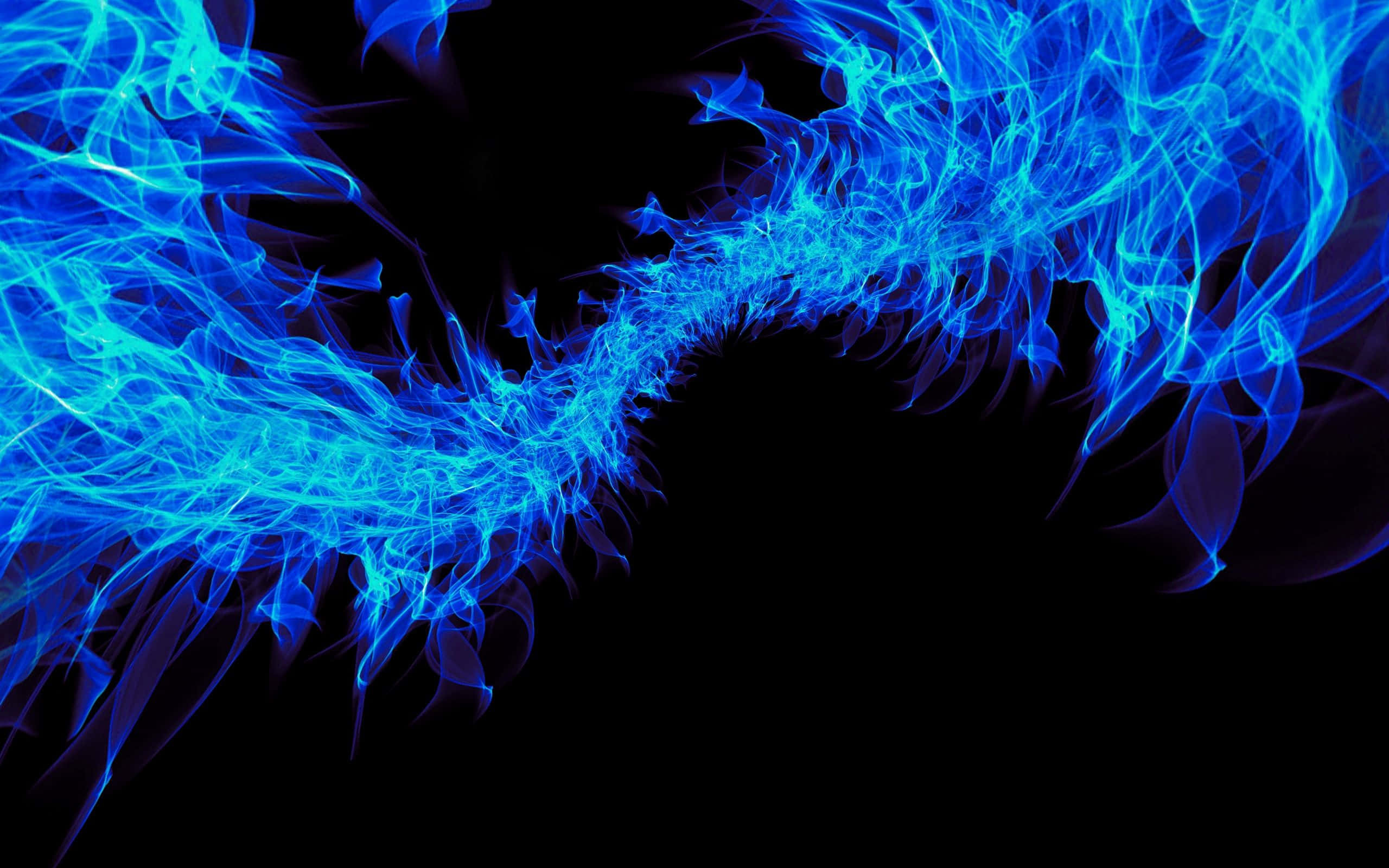 Abstraction 桌布 壁紙 — 充滿活力的電藍色等離子體卷鬚在純黑色虛空中動態扭轉，營造出超凡脫俗的能量展示。