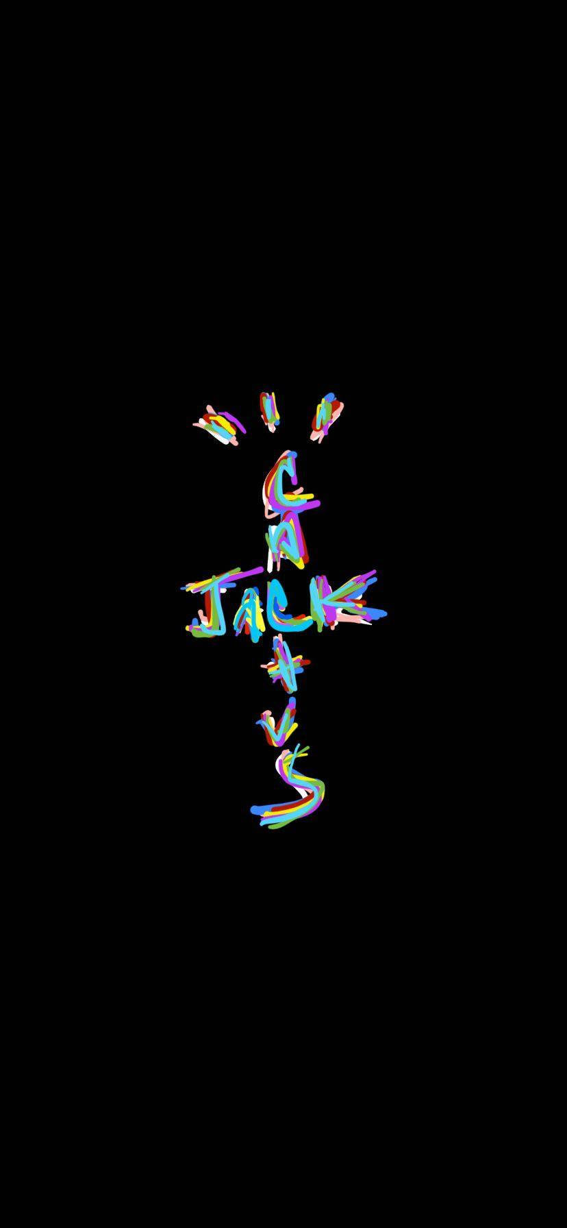 崔維斯·史考特 桌布 壁紙 — 充滿活力的霓虹塗鴉風格文字 'JACK & V'S' 在純黑色背景上發光。