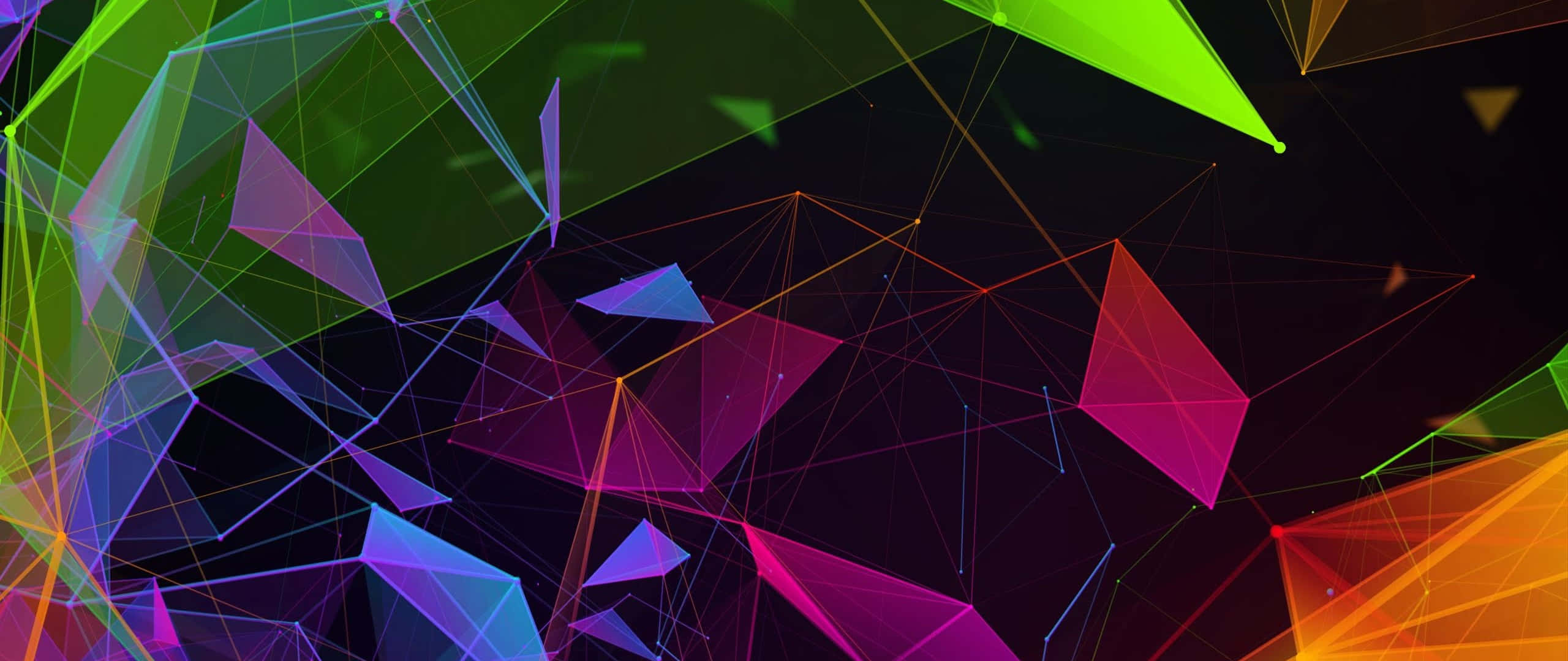 RGB 桌布 壁紙 — 充滿活力的霓虹幾何形狀在黑暗背景上漂浮，形成動態的抽象構圖。