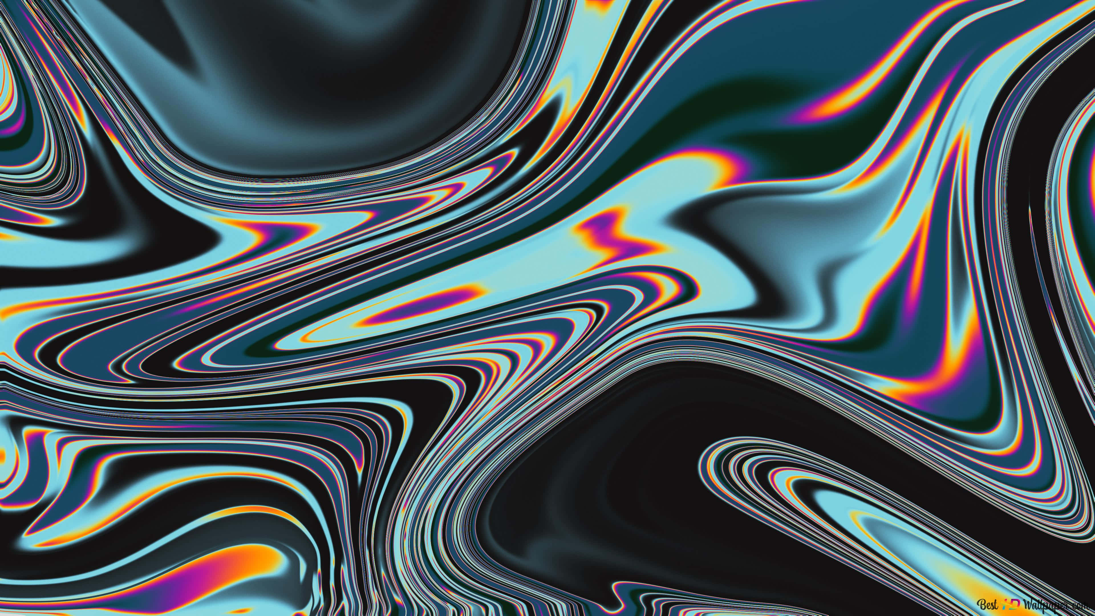 Psychedelic Colors 桌布 壁紙 — 充滿活力的霓虹條紋在深色背景上流動旋轉，營造出催眠般的數位抽象圖案。