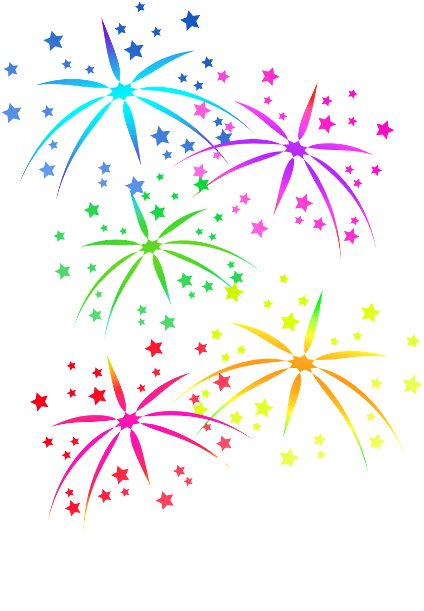 Celebrate 桌布 壁紙 — 充滿活力的霓虹煙火在黑色背景上以星爆圖案爆炸，散落出五彩繽紛的火花。