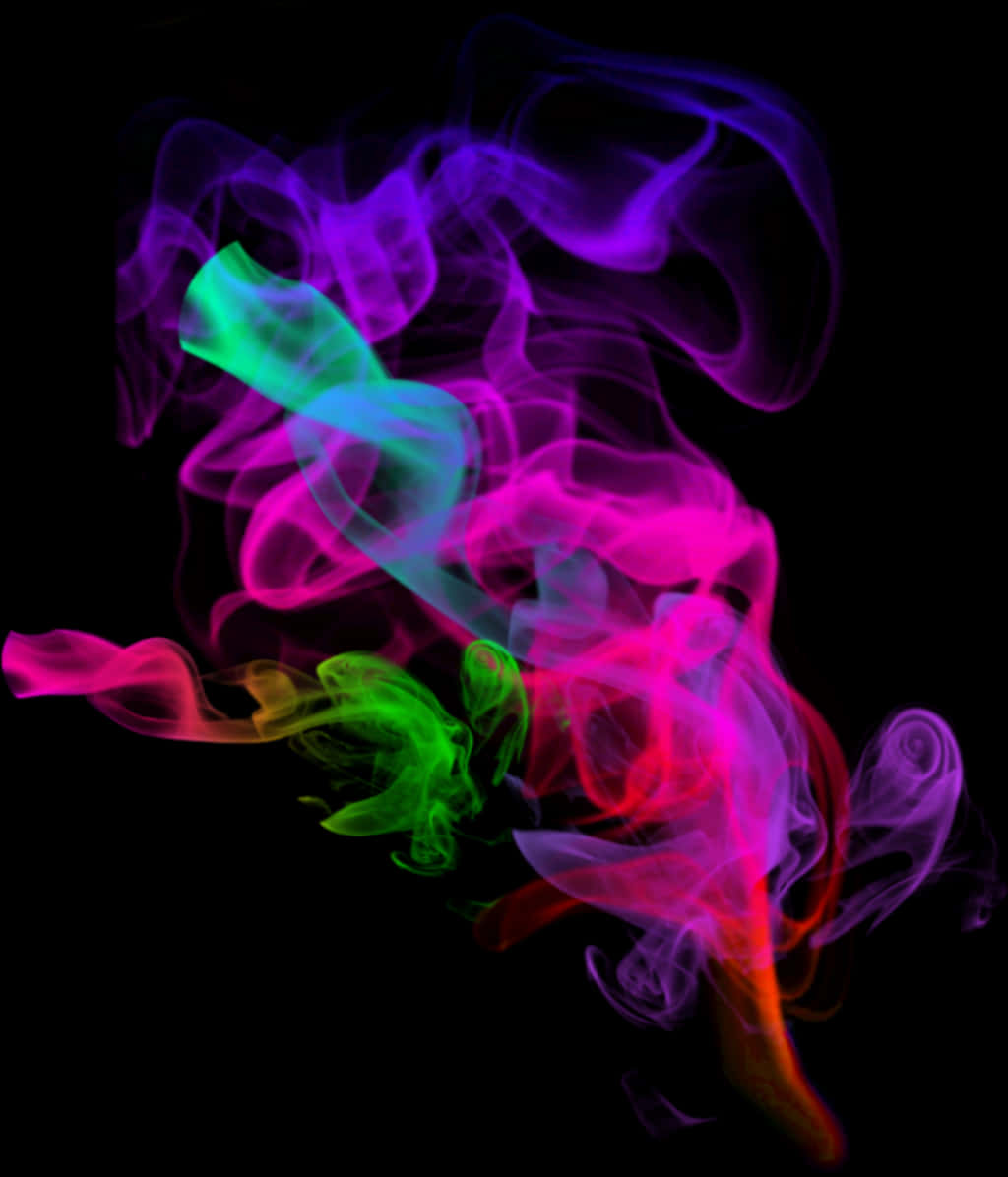 Red Smoke Effect 桌布 壁紙 — 充滿活力的霓虹煙霧，以電光粉紅、紫、綠和藍色漩渦，在純黑背景上舞動。