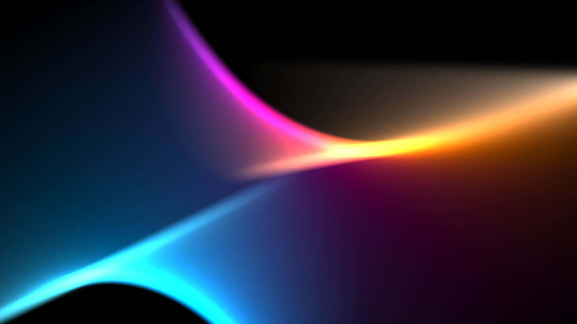 Interactive 桌布 壁紙 — 充滿活力的霓虹燈光條紋在深黑色背景上動態彎曲，營造出未來主義的抽象光芒。