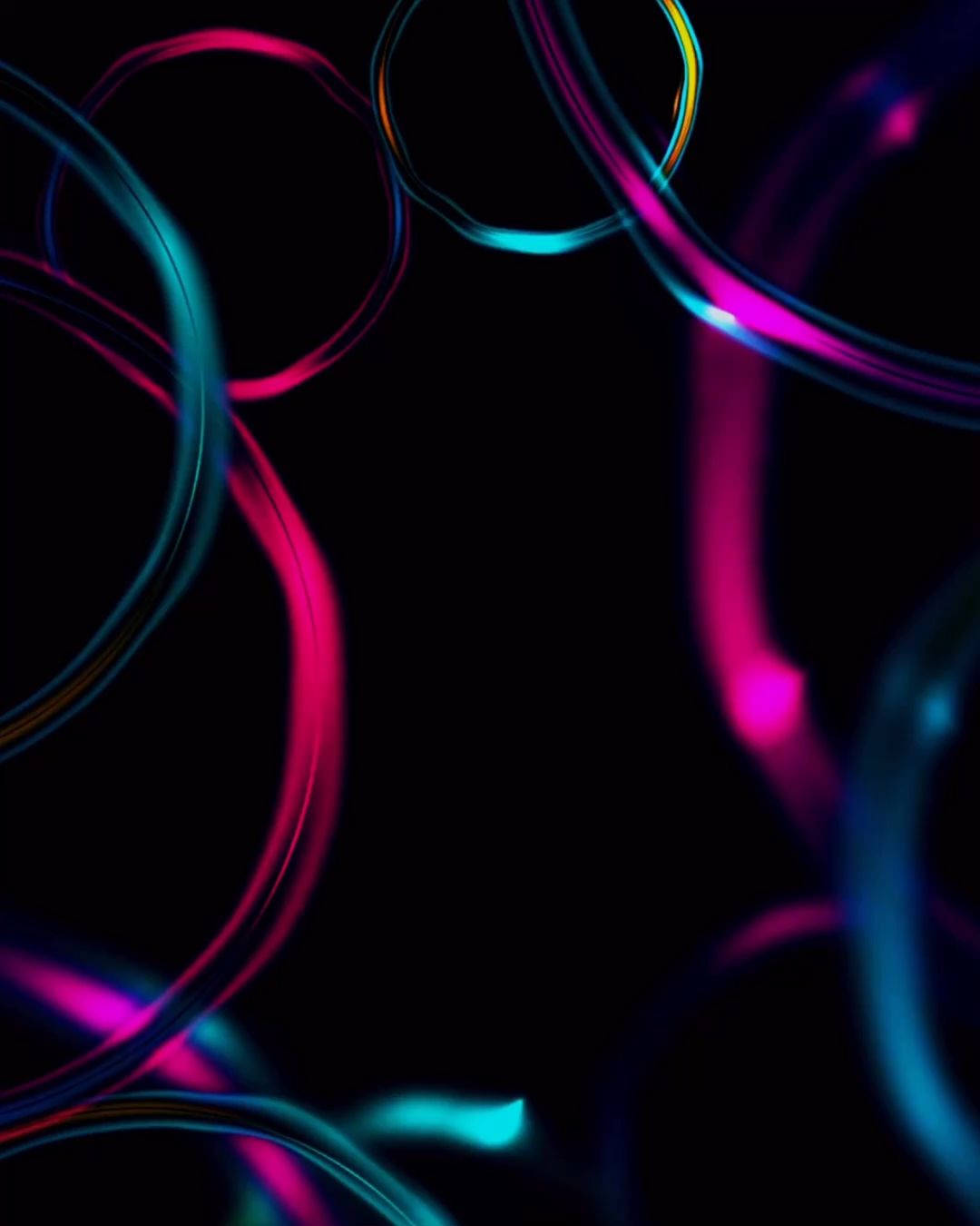 Genuine 桌布 壁紙 — 充滿活力的霓虹管在電光粉紅和青色中發光，映襯著深邃的黑色虛空，創造出未來主義的抽象圖案。