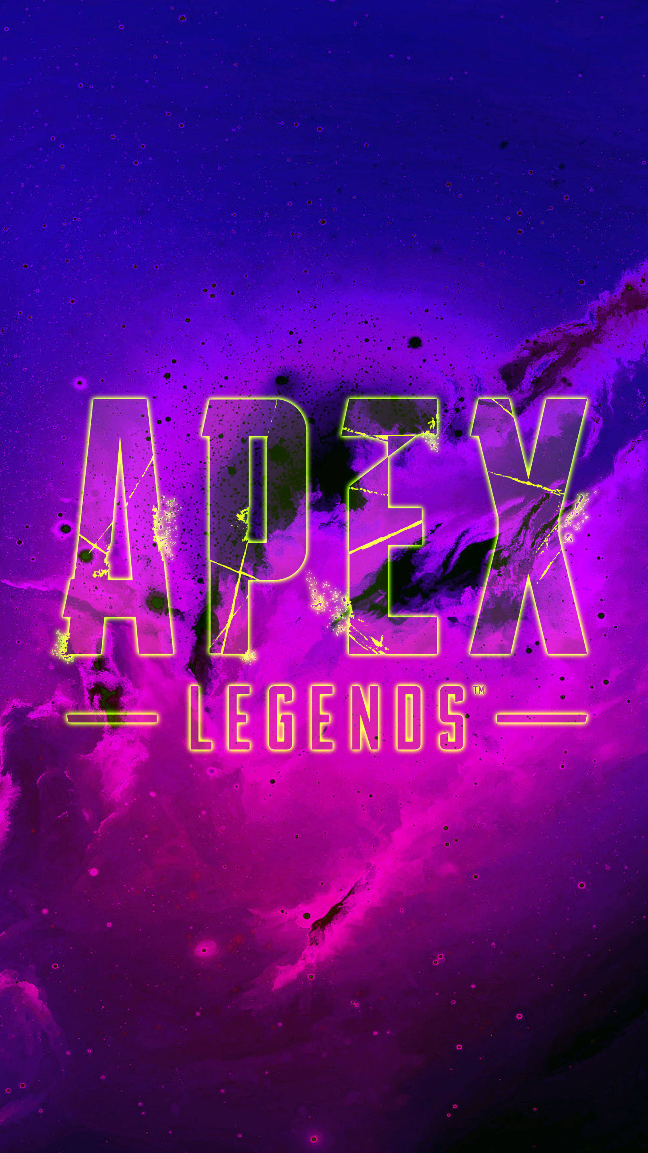 Apex 英雄 桌布 壁紙 — 充滿活力的霓虹粉紅和紫色宇宙背景，帶有發光的「APEX LEGENDS」文字，採用破裂的霓虹輪廓。