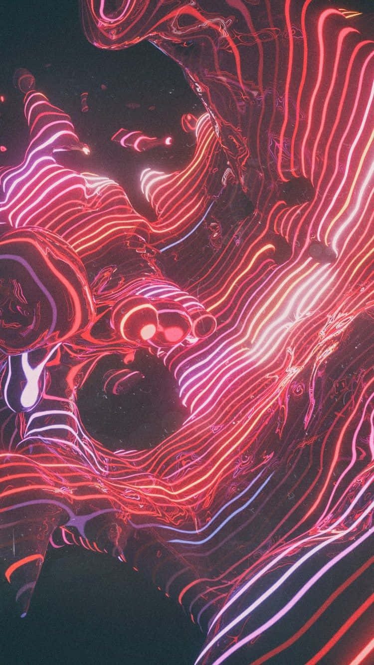Lit iPhone 桌布 壁紙 — 充滿活力的霓虹粉紅和紫色發光線條在黑暗的宇宙背景下像液體能量一樣扭曲和流動。