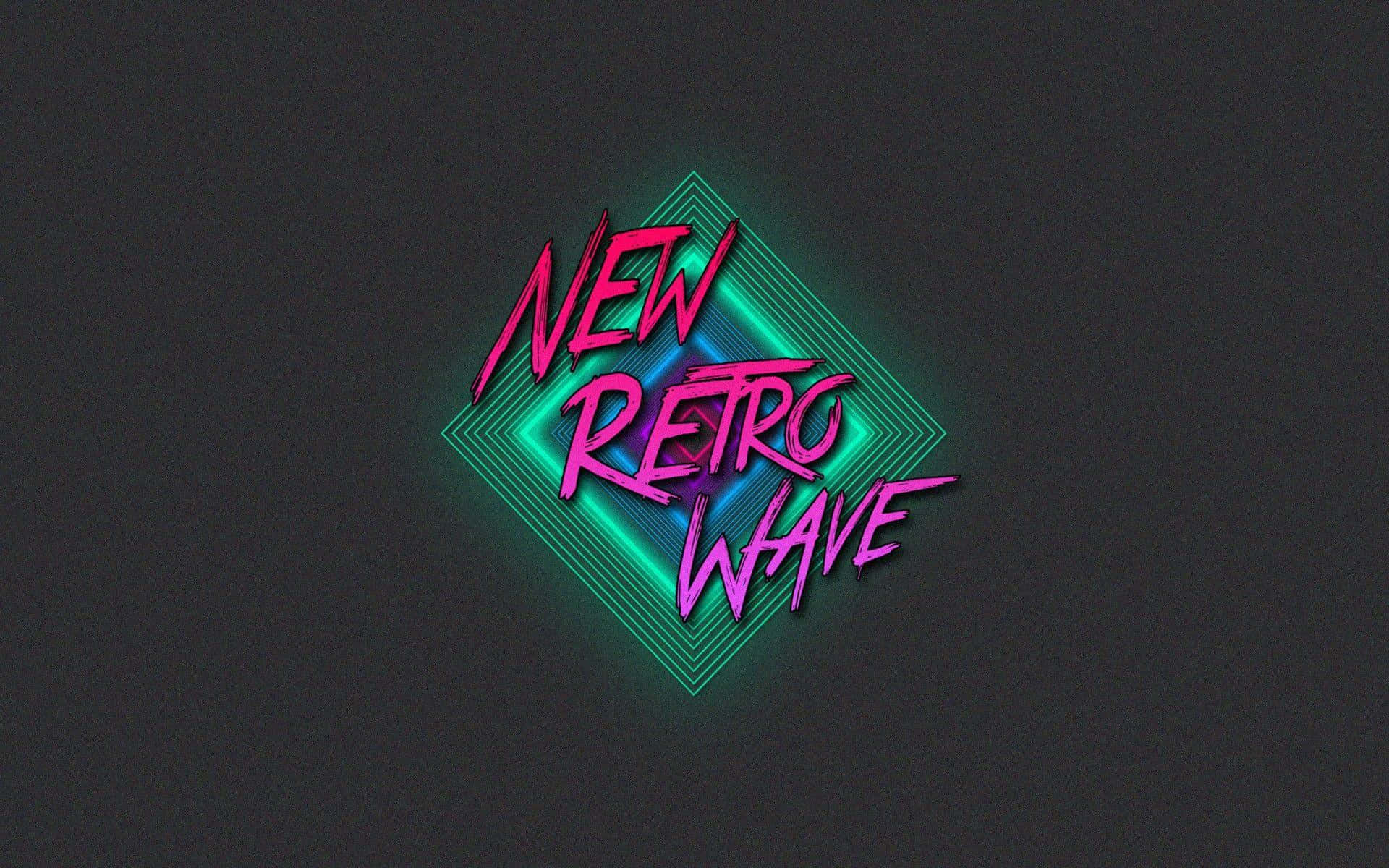 桌布 壁紙 — 充滿活力的霓虹粉紅和青綠色 'NEW RETRO WAVE' 文字在幾何鑽石框架內發光，背景為深色。