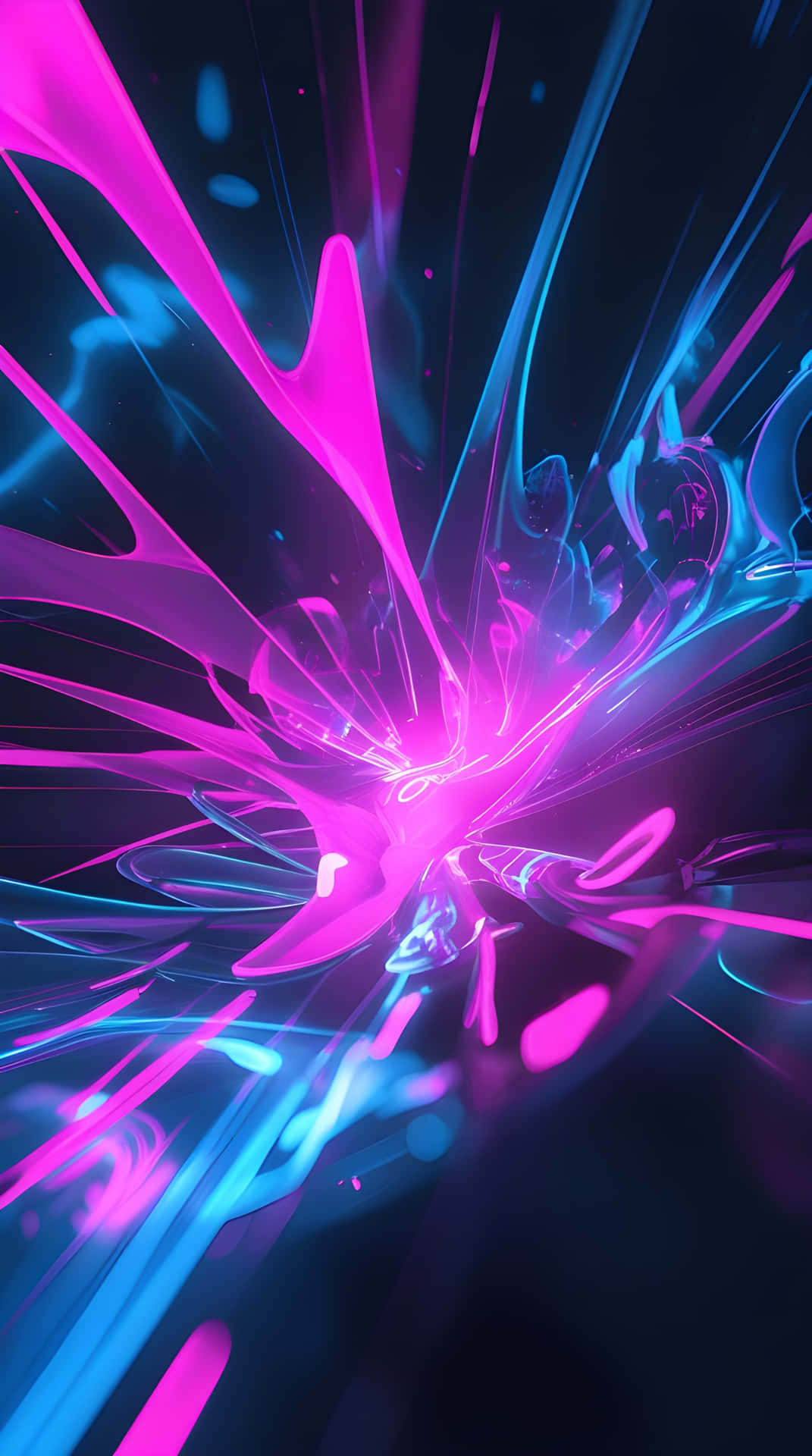 Very beautiful colourful abstract wallpaper 壁紙 — 充滿活力的霓虹粉紅和青色液體能量爆發，在黑暗的宇宙背景下向外輻射。