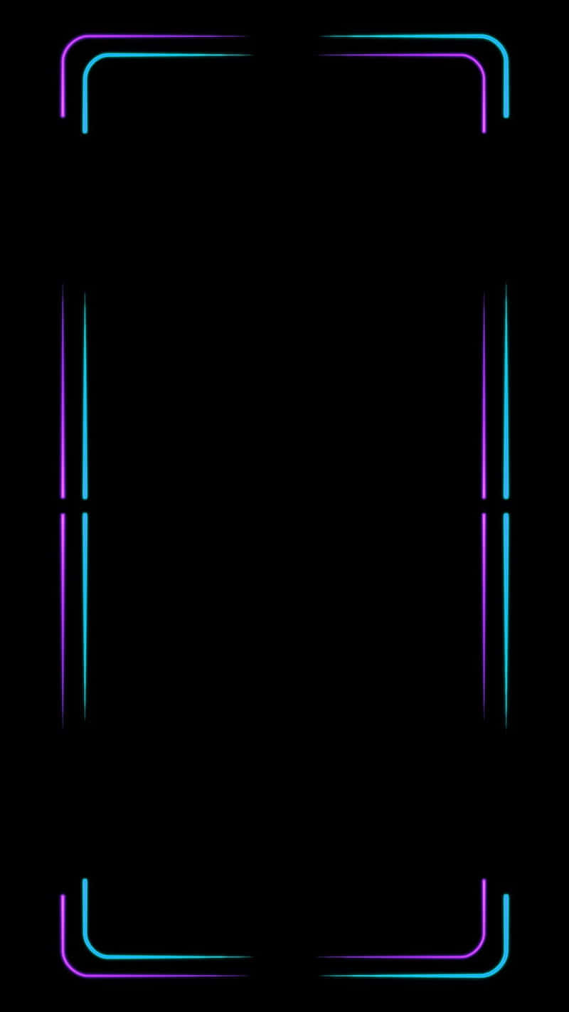 Blue And Pink Aesthetic Neon 桌布 壁紙 — 充滿活力的霓虹紫色和青色線條在純黑色背景上形成一個發光的矩形框架。