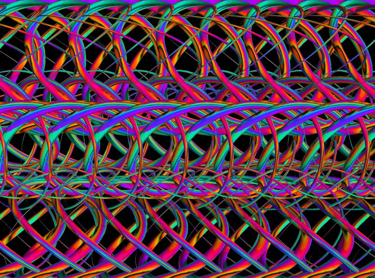 Loop 桌布 壁紙 — 充滿活力的霓虹絲帶在黑色背景上扭曲重疊，形成迷人的數位圖案。