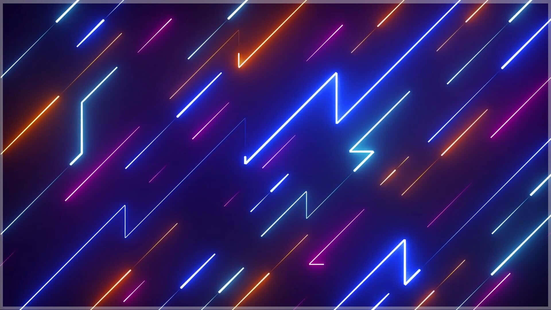 Beautiful Abstract 桌布 壁紙 — 充滿活力的霓虹線條，以電光藍、橙和粉紅色對角線劃過深色背景，形成抽象幾何圖案。