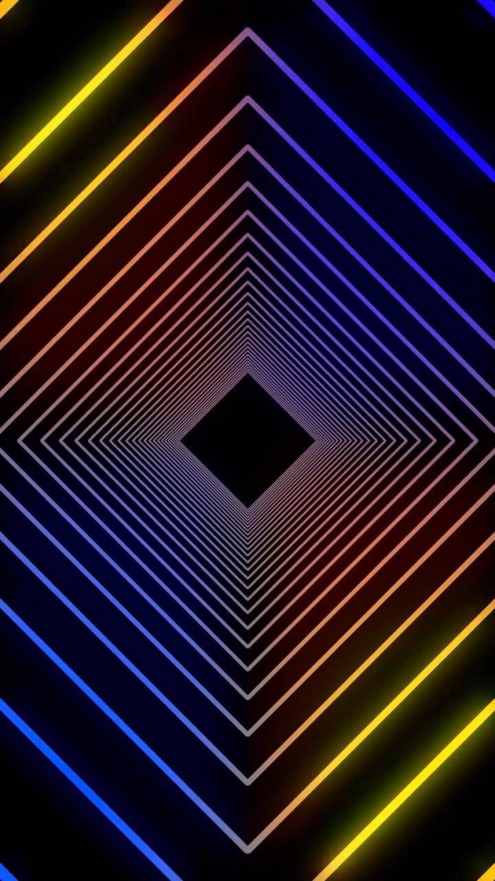 lights 桌布 壁紙 — 充滿活力的霓虹線條形成一條催眠隧道，發光的鑽石逐漸消失在黑暗中。
