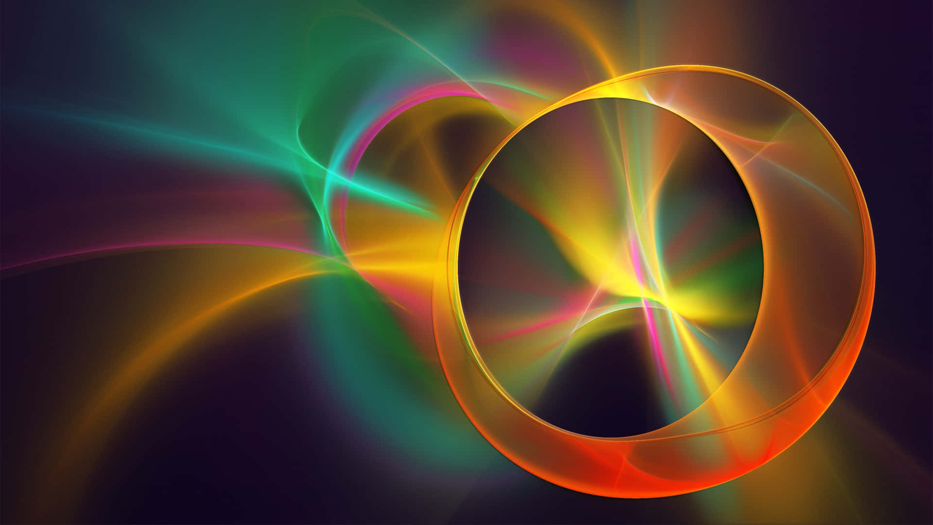 Light Effect 桌布 壁紙 — 充滿活力的霓虹能量在黑暗背景上流過發光的圓形框架。