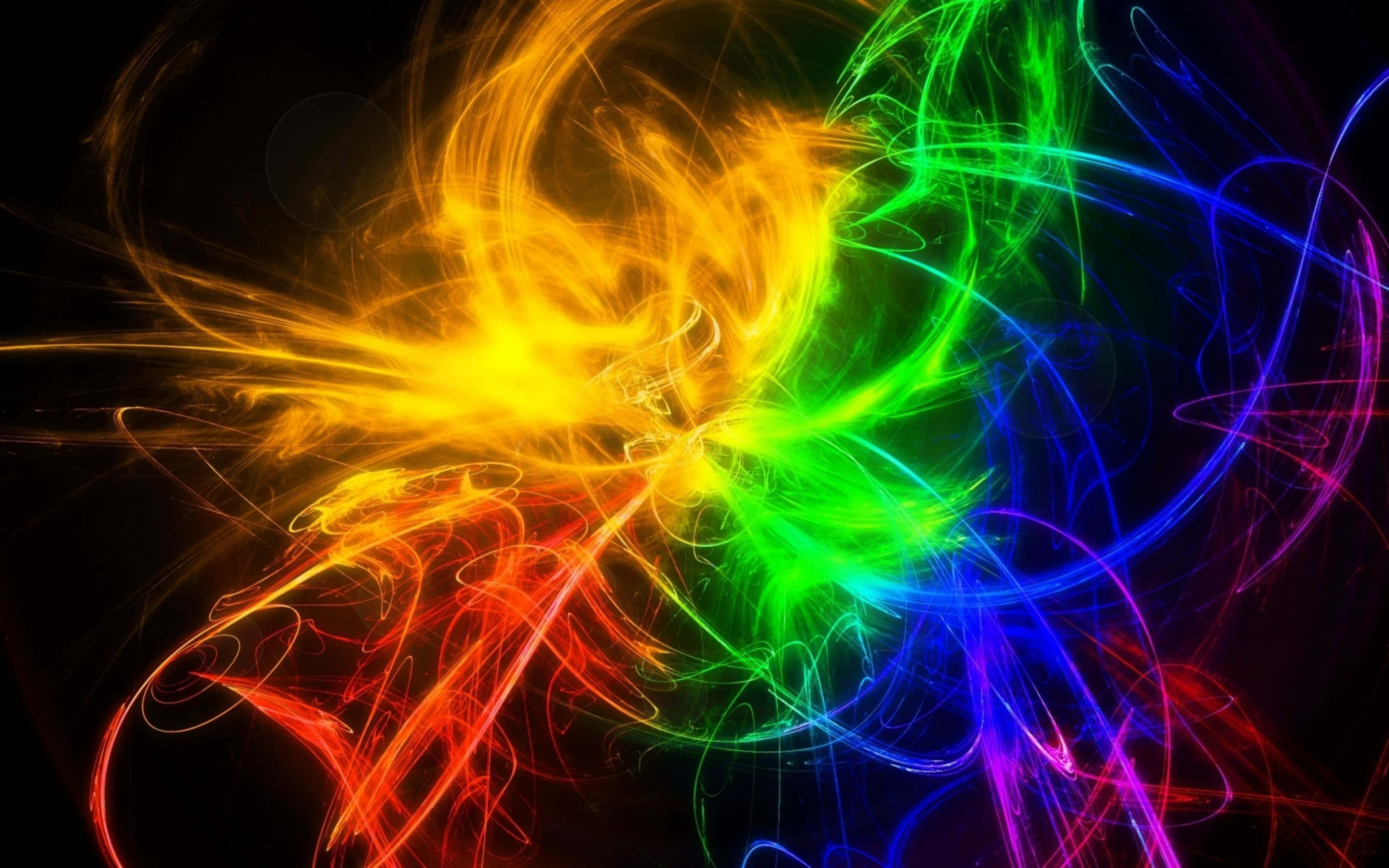 Colorful Smoke 桌布 壁紙 — 充滿活力的霓虹能量流在漆黑虛空中爆發成旋轉的彩虹色調。