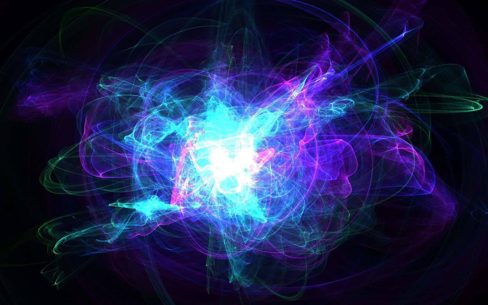閃電 桌布 壁紙 — 充滿活力的霓虹能量流在黑暗虛空中圍繞明亮核心旋轉，營造出宇宙爆炸效果。