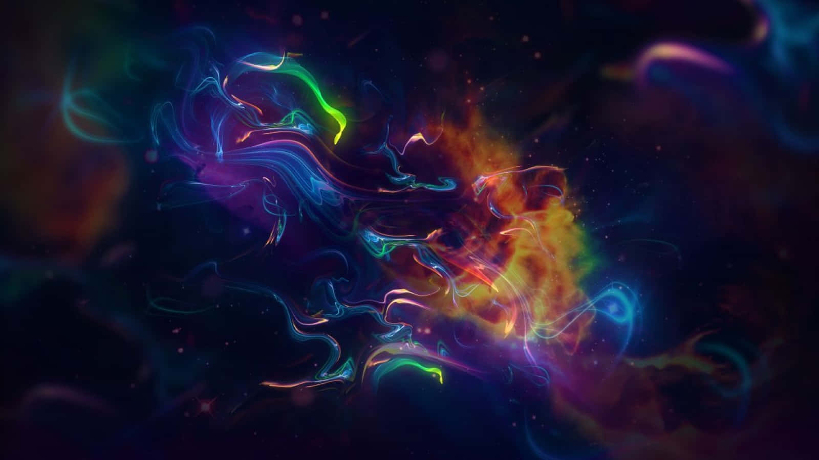 Colorful Space 桌布 壁紙 — 充滿活力的霓虹色宇宙能量在黑暗的星空背景下動態旋轉。