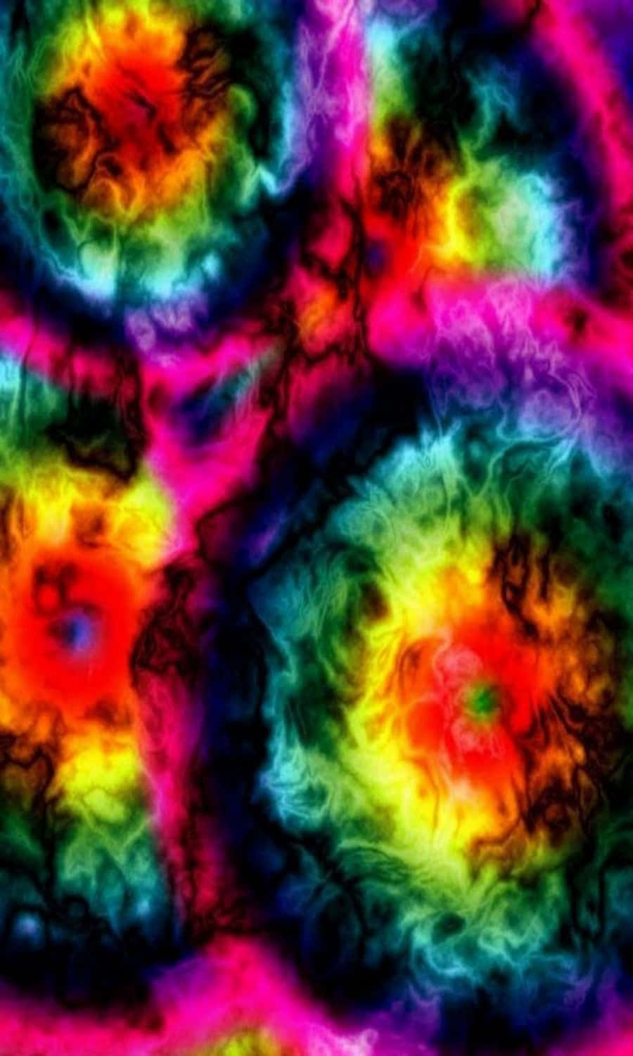 Pretty Tie Dye 桌布 壁紙 — 充滿活力的霓虹色旋轉星雲在黑暗的宇宙畫布上放射出迷幻的數位爆炸效果。