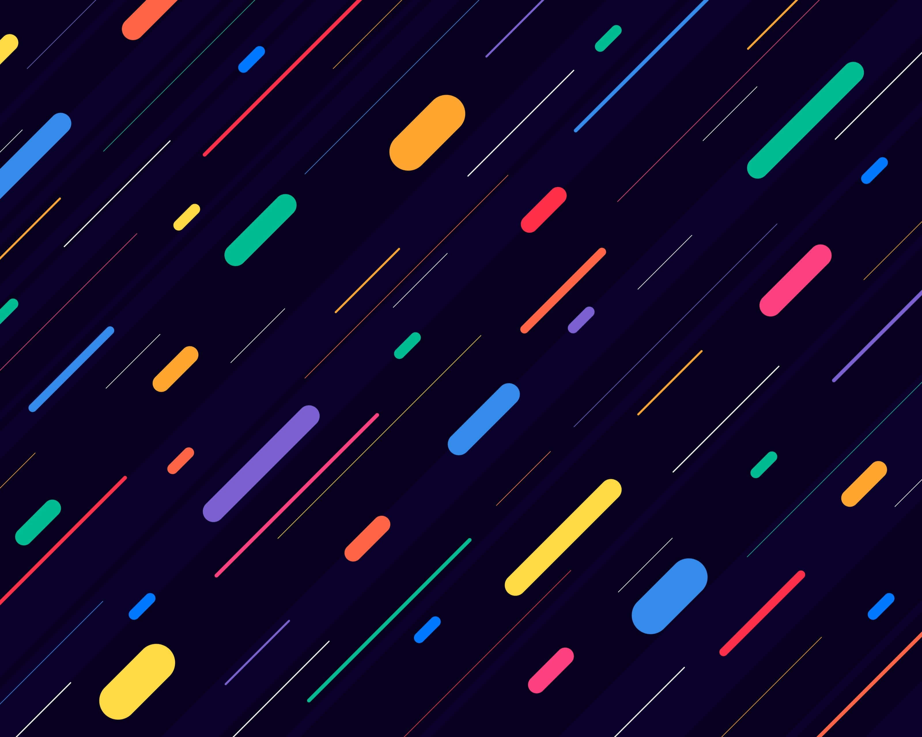 vector 桌布 壁紙 — 充滿活力的霓虹色條和線條在深色背景上對角線延伸，形成動態數位圖案。