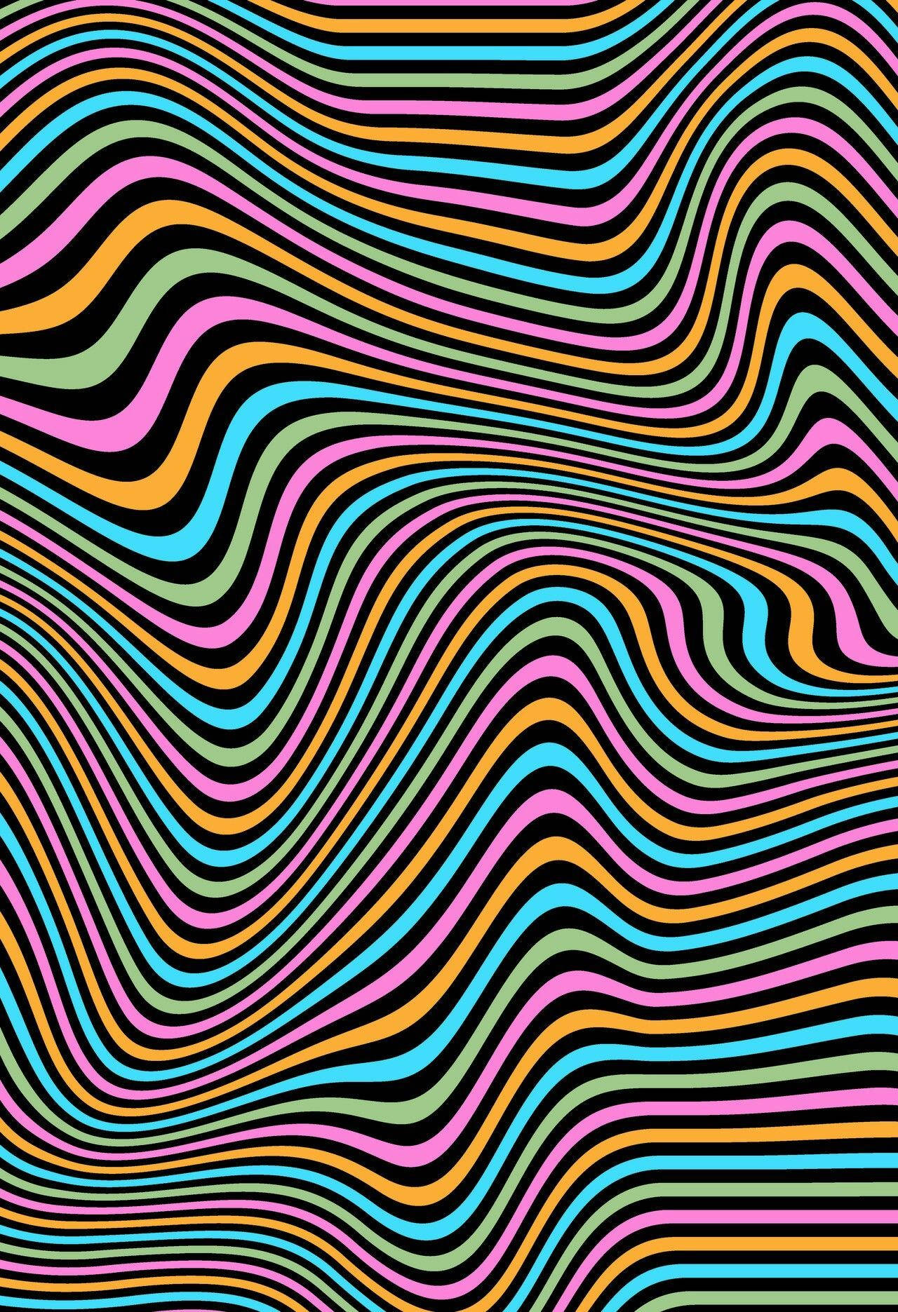 Hippie Aesthetic 桌布 壁紙 — 充滿活力的霓虹色波浪條紋營造出迷幻的視錯覺效果。