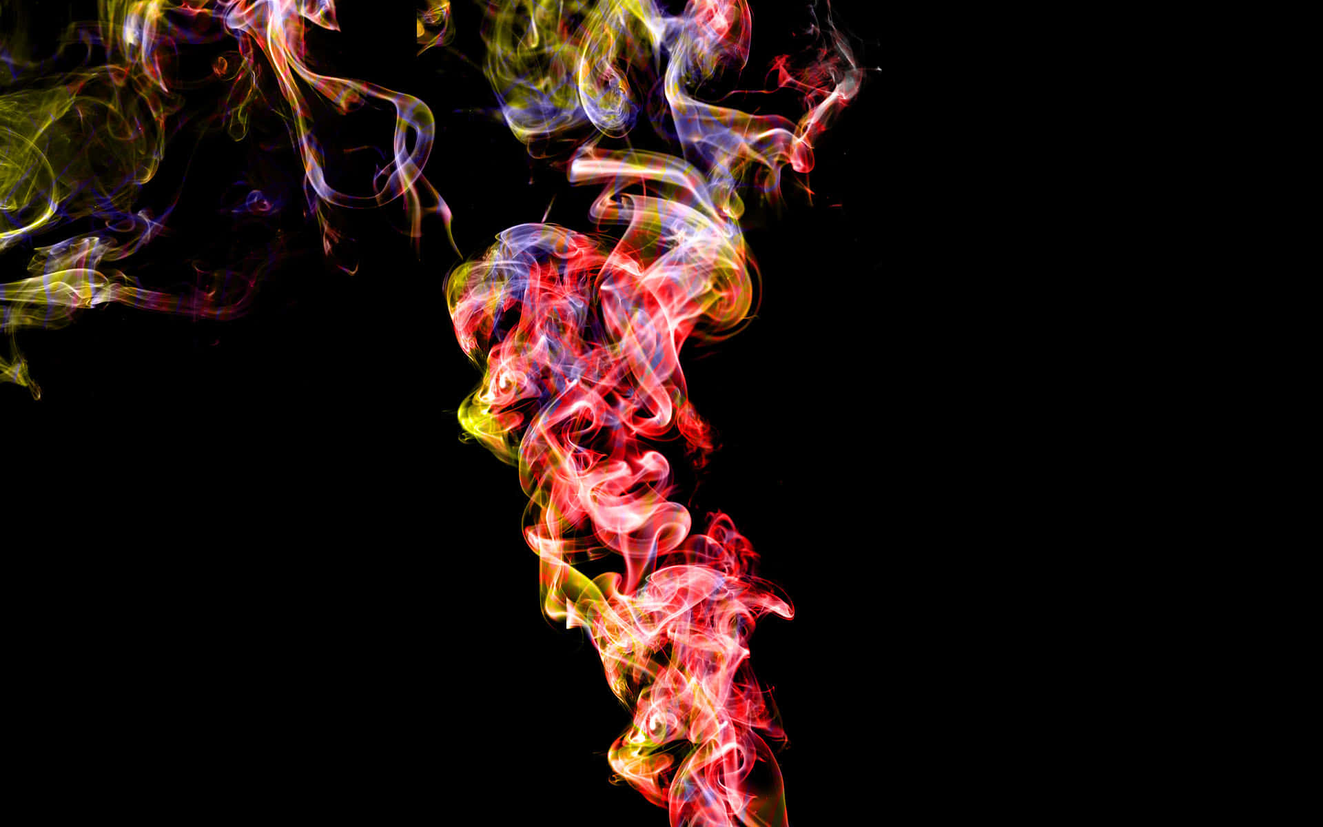 桌布 壁紙 — 充滿活力的霓虹色煙霧在純黑色背景上動態旋轉，營造出抽象的火焰運動。