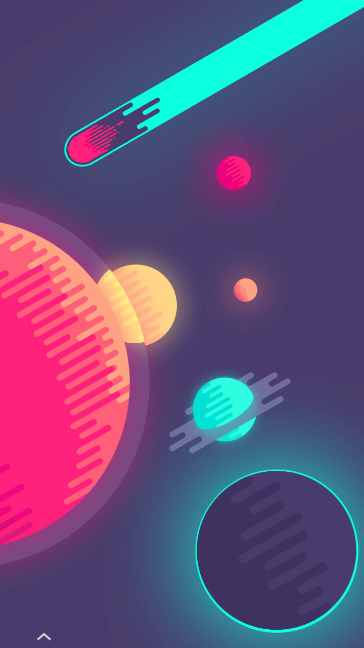 太空 桌布 壁紙 — 充滿活力的霓虹行星和條紋漂浮在宇宙虛空中，帶有發光的粉紅色、青色和橙色色調。