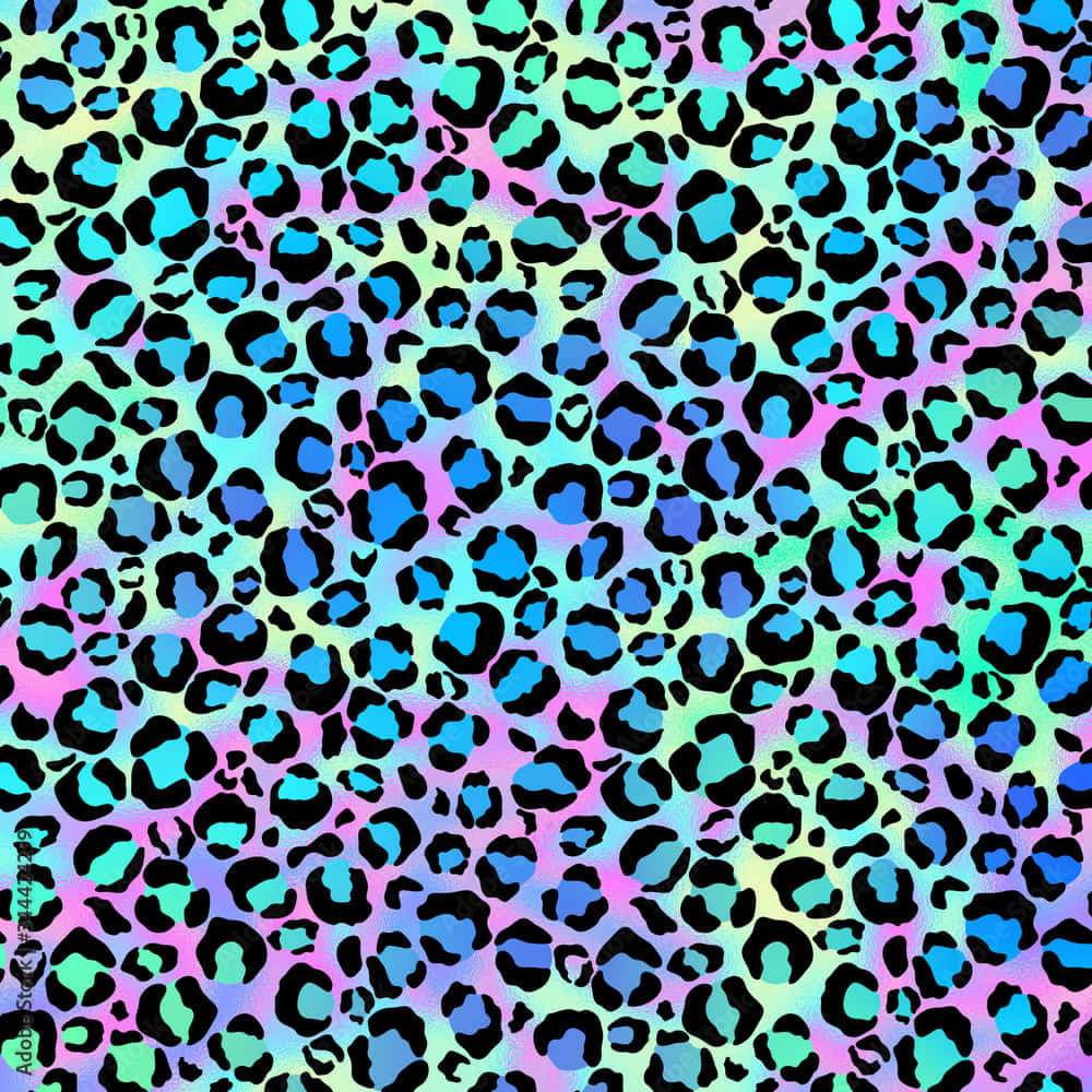 Cheetah Print 桌布 壁紙 — 充滿活力的霓虹豹紋圖案，在藍色、粉紅色和綠色的漸變柔和色調上帶有黑色斑點。
