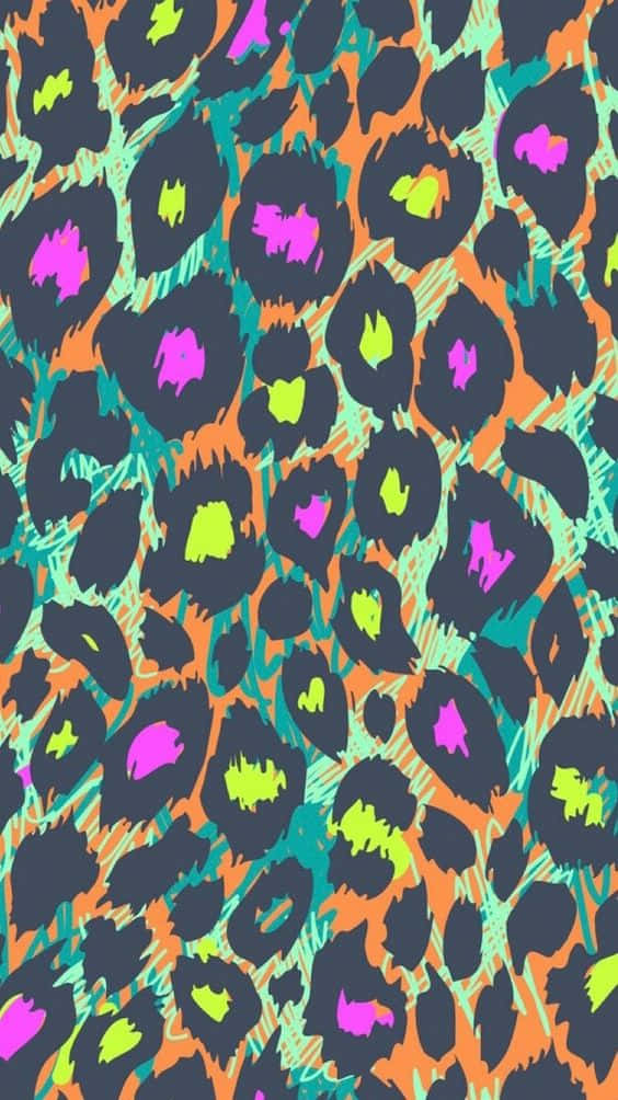 Animal Print 桌布 壁紙 — 充滿活力的霓虹豹紋圖案，帶有醒目的黑色斑點和電光綠、粉紅、橙色點綴。
