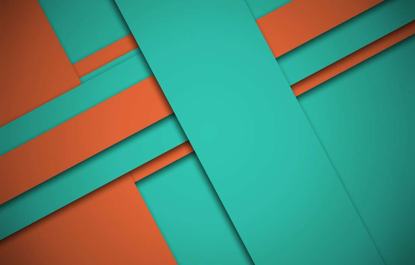 Orange And Teal 桌布 壁紙 — 充滿活力的青綠色和橙色幾何紙條以動態的對角線圖案層疊。