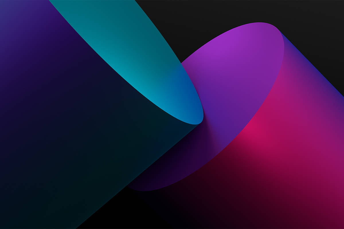 Geometric 桌布 壁紙 — 充滿活力的青綠色和洋紅色漸變圓柱在黑暗背景上交叉，光線柔和。