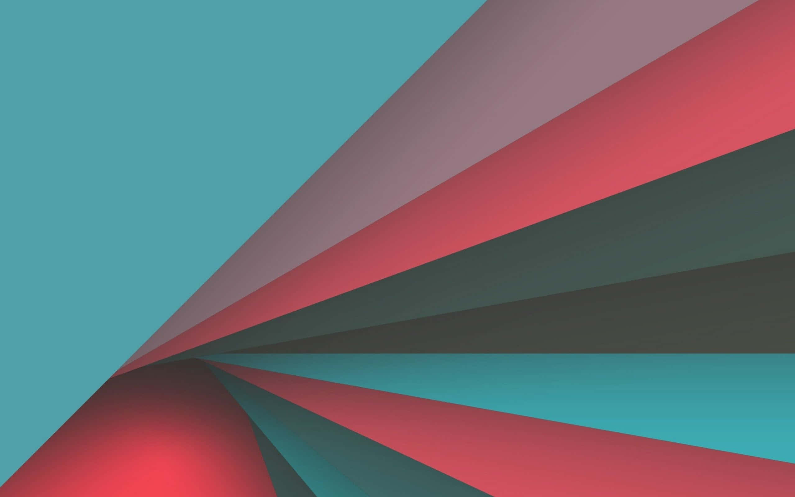 Material Design 桌布 壁紙 — 充滿活力的青綠色和紅色幾何條紋在極簡抽象構圖上對角線輻射。