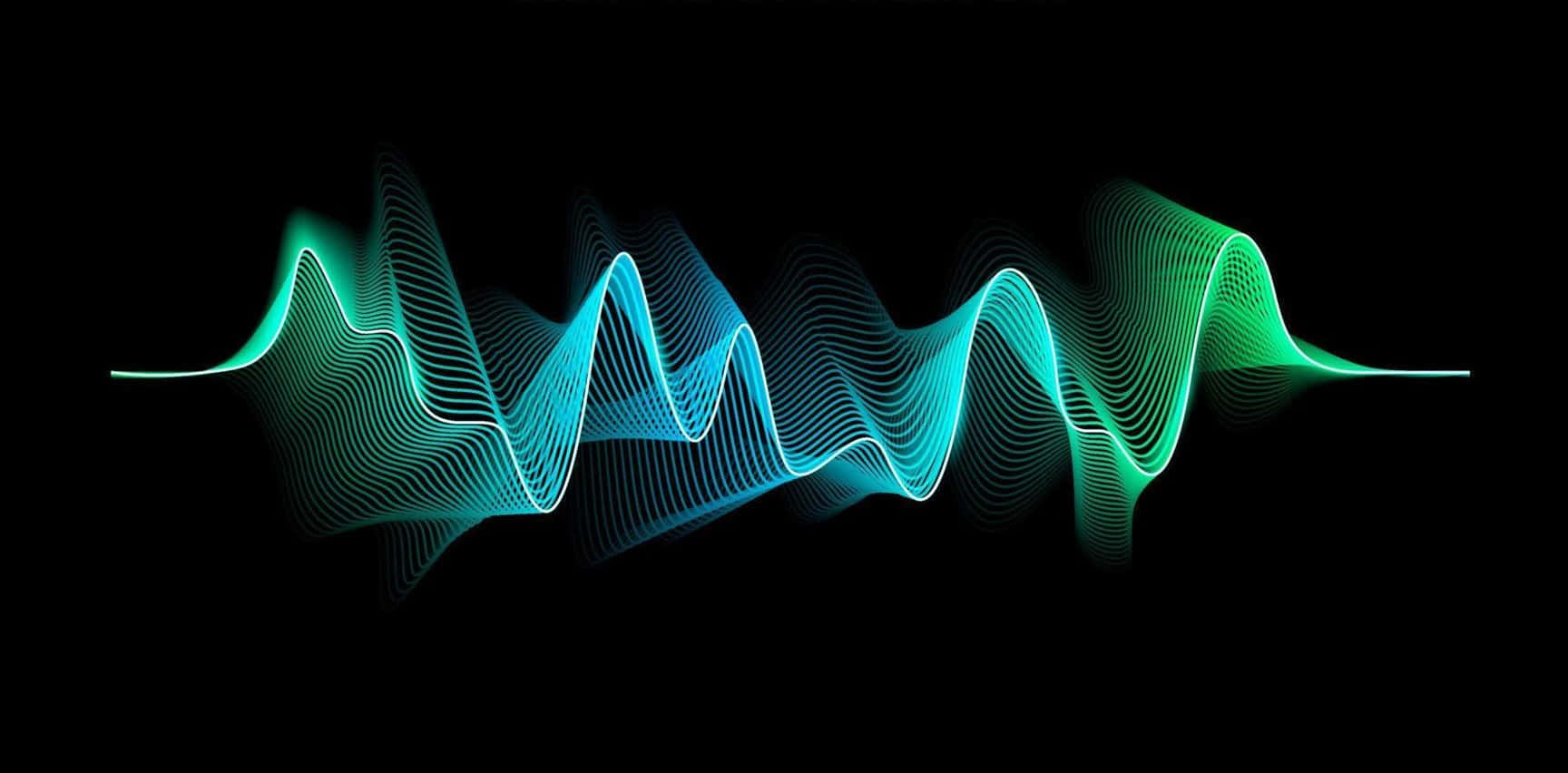 Spectrum 桌布 壁紙 — 充滿活力的青綠色和綠色波浪線在純黑色背景上動態流動，營造出未來數位聲波效果。