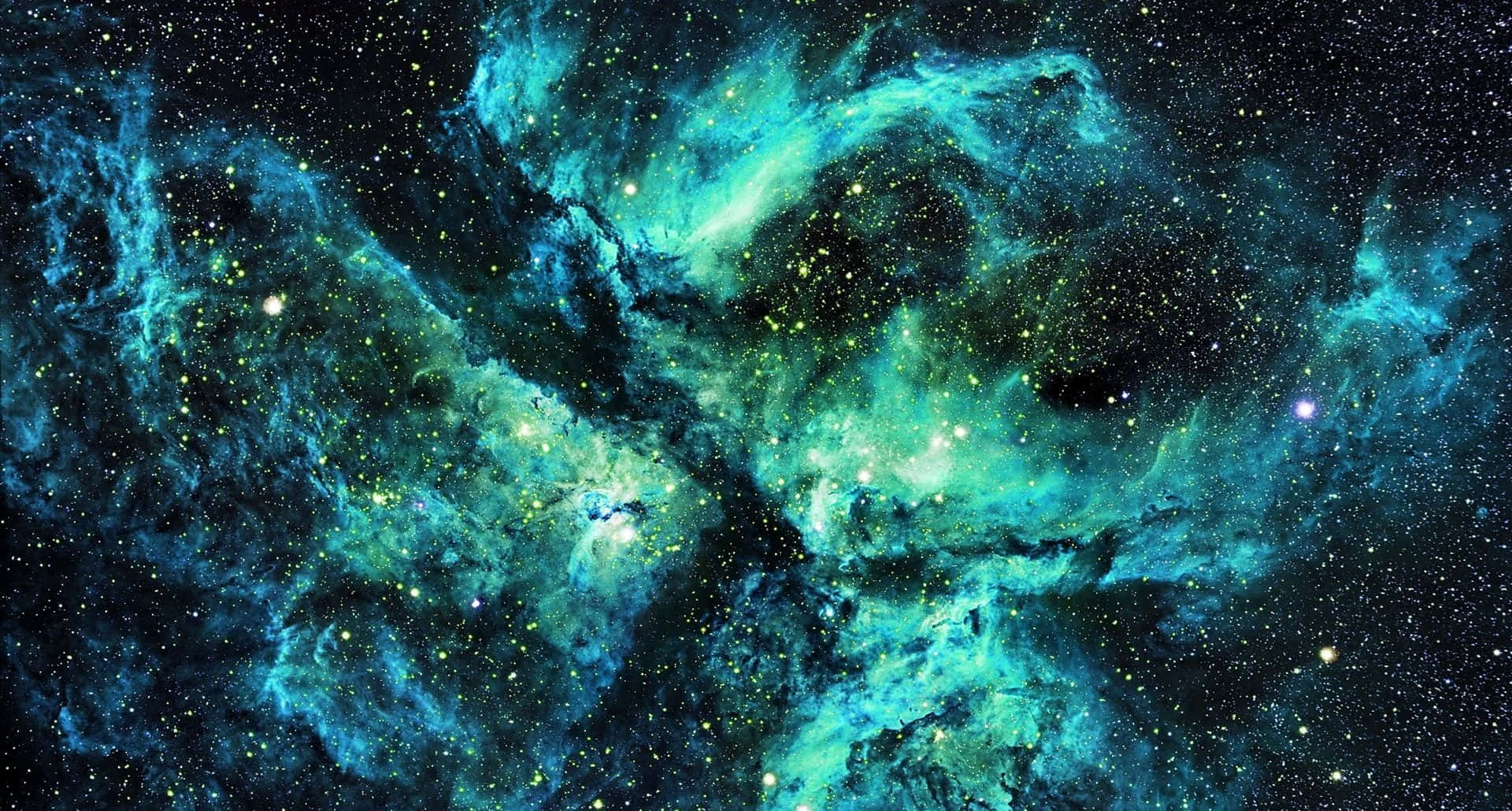 1920X1080 桌布 壁紙 — 充滿活力的青綠色宇宙星雲漩渦在深空星場中發光。