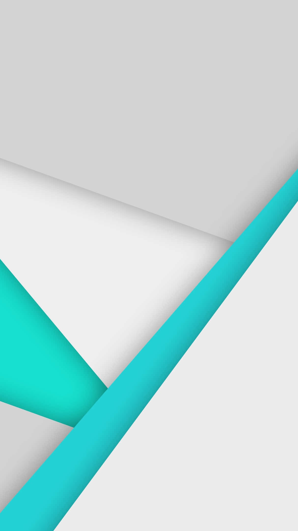 Android Material 桌布 壁紙 — 充滿活力的青綠色幾何形狀與柔和的灰色和白色平面形成對比，構成極簡抽象構圖。