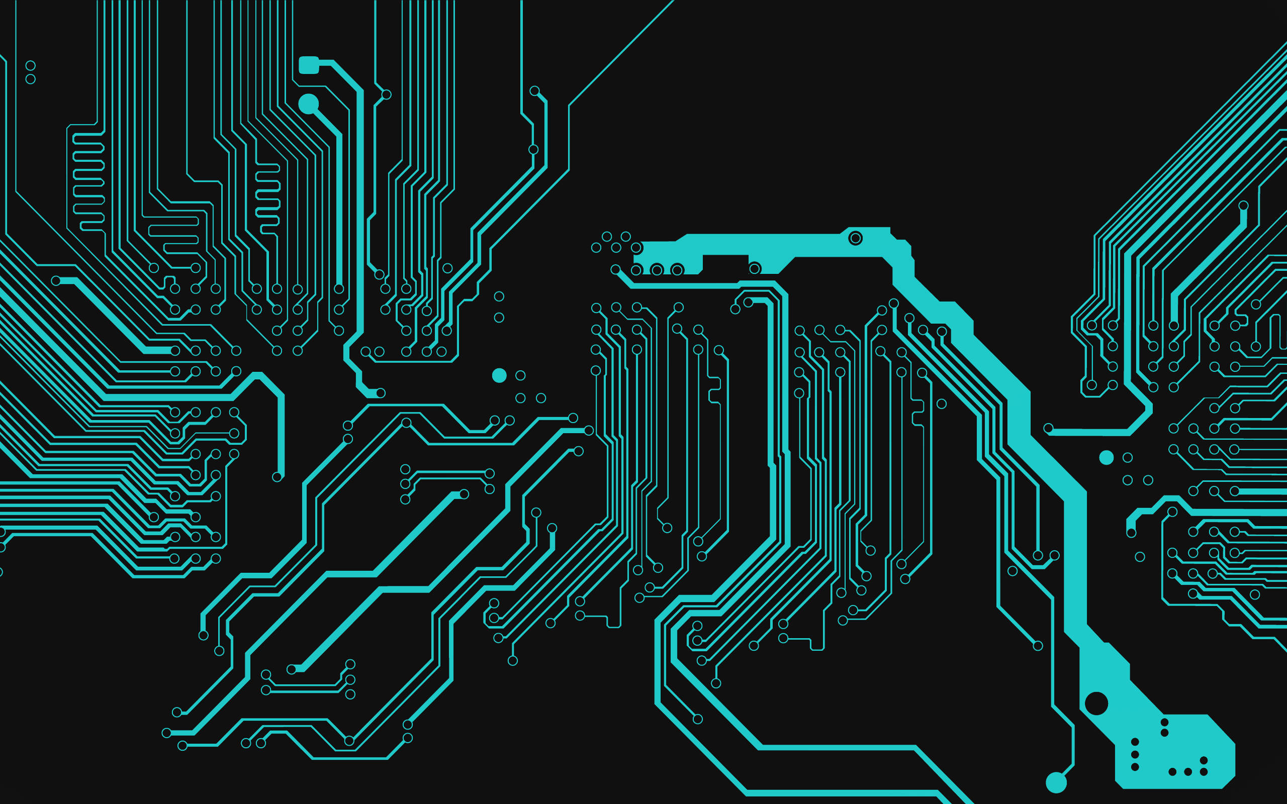 Motherboard 桌布 壁紙 — 充滿活力的青綠色電路板路徑在漆黑的背景上發光，呈現未來數位設計。