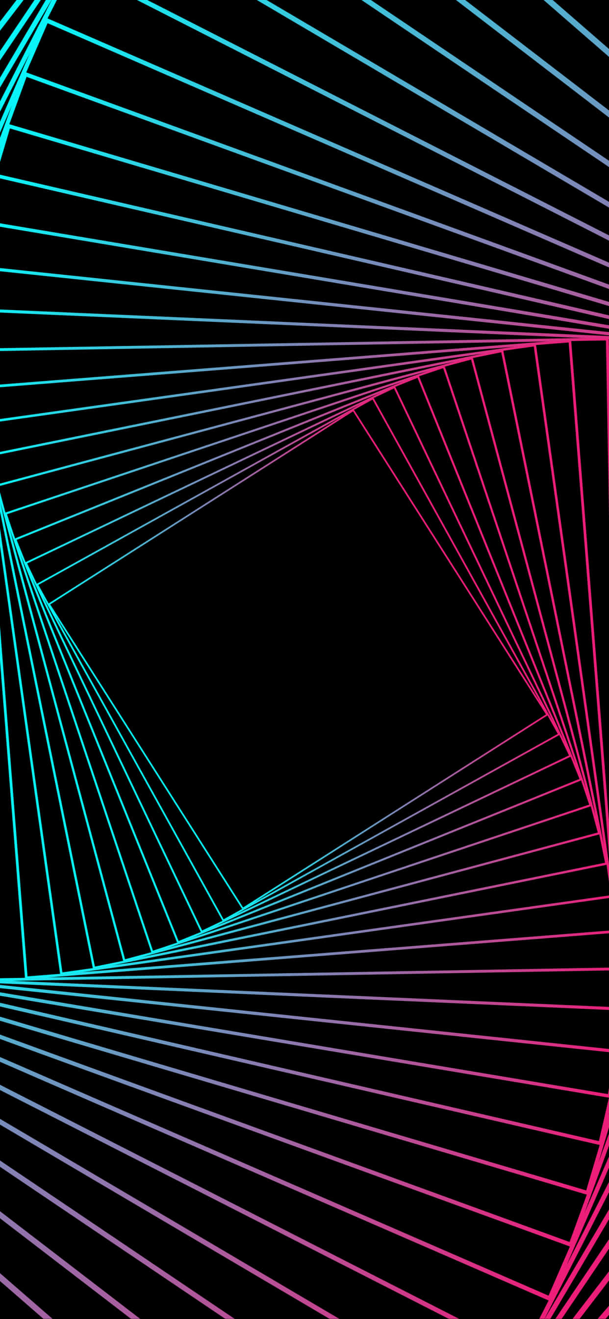 Geometric iPhone 桌布 壁紙 — 充滿活力的青色和洋紅色霓虹線條在黑色背景上動態螺旋，創造出未來感的幾何圖案。