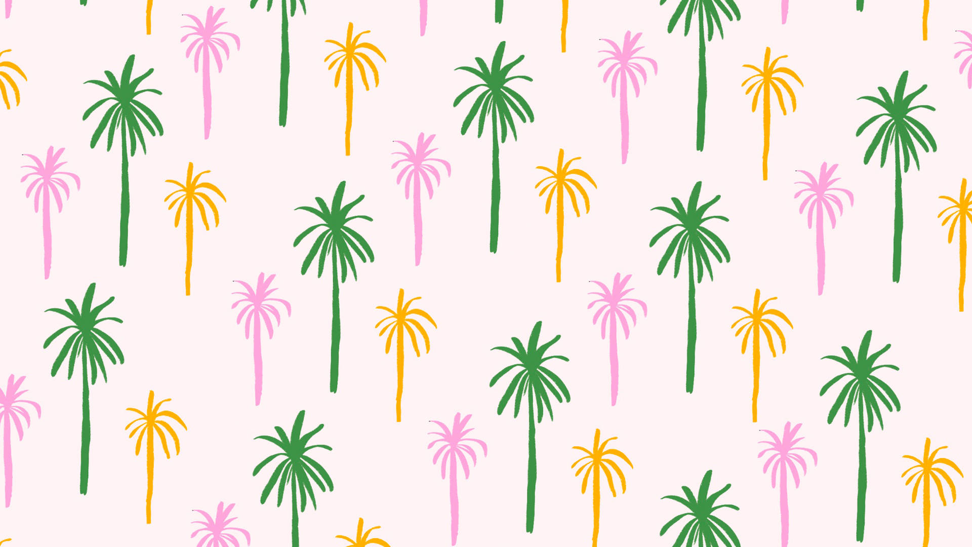Palm Tree 桌布 壁紙 — 充滿活力的風格化棕櫚樹，以綠色、粉紅色和黃色散佈在柔和的腮紅背景上。