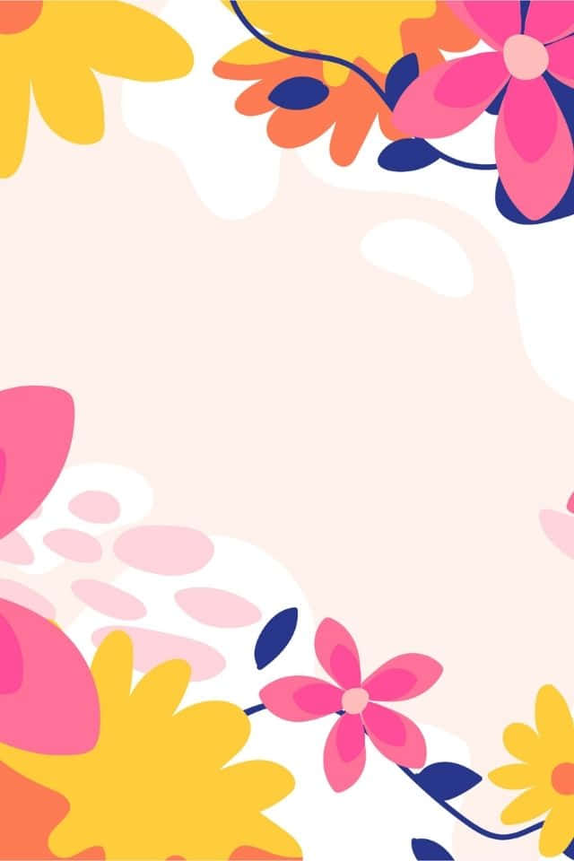iPhone Flower 桌布 壁紙 — 充滿活力的風格化花朵，以粉紅、黃色和橙色，搭配俏皮的抽象形狀，環繞柔和的奶油色背景。