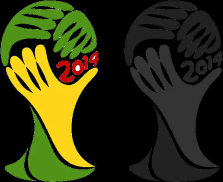 Fifa Game 桌布 壁紙 — 充滿活力的風格化雙手在黑色背景上形成一個帶有「2014」文字的獎盃。
