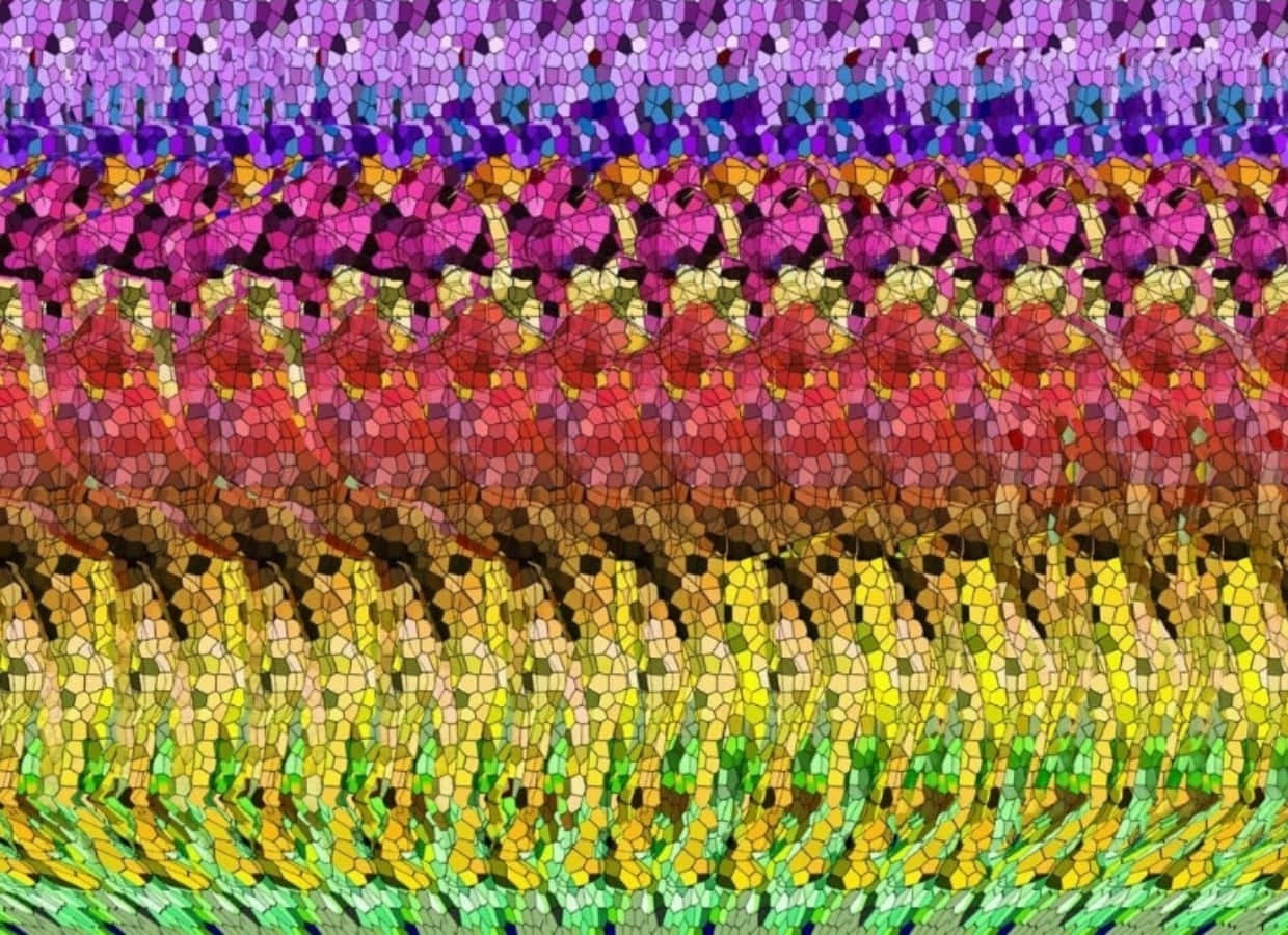 Colorful Aesthetic 桌布 壁紙 — 充滿活力的馬賽克圖案，帶有分層的彩虹色調，形成幾何碎片，創造出動態的抽象構圖。