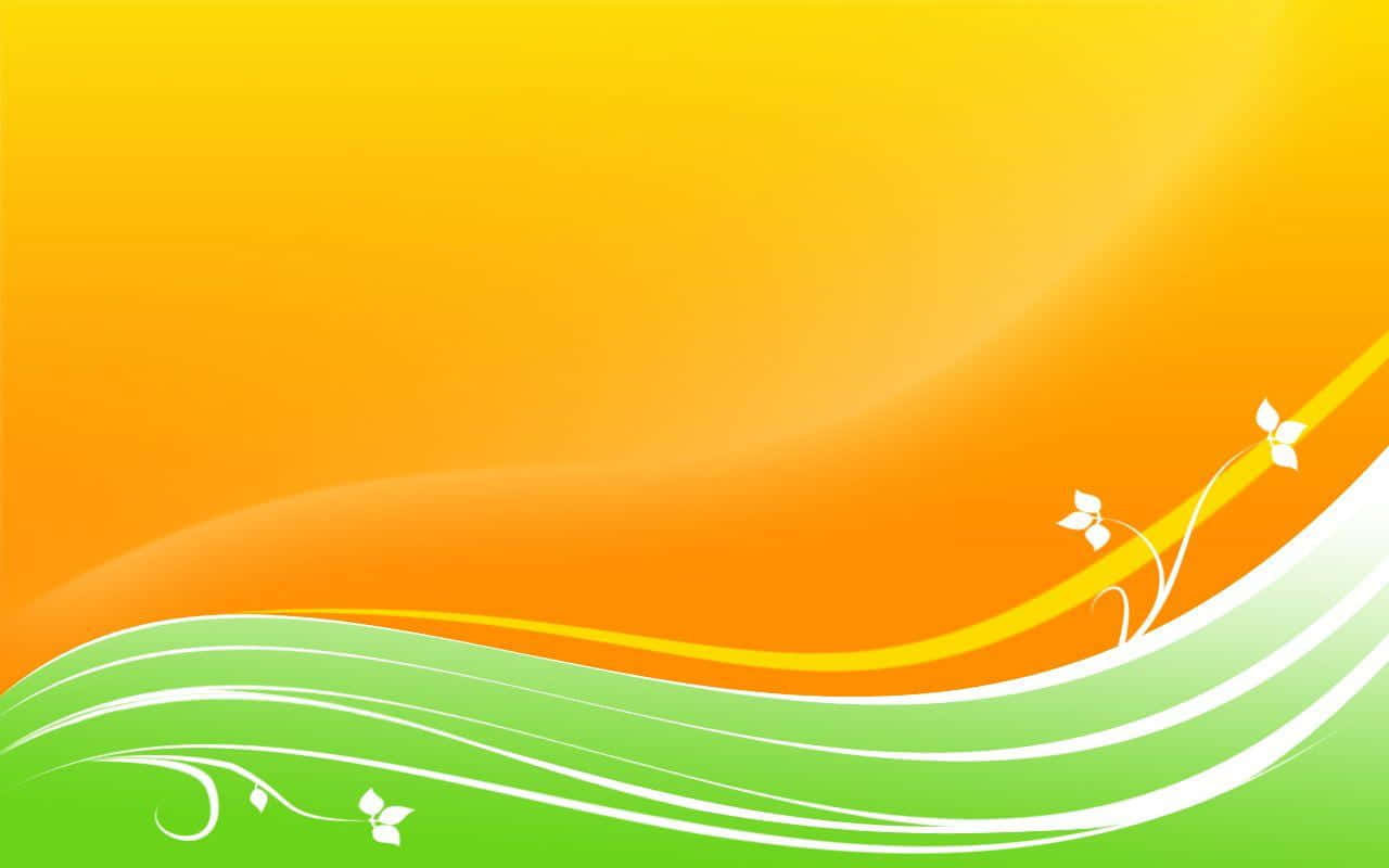 Bjp 桌布 壁紙 — 充滿活力的黃、橙、綠漸變背景，搭配流動的白色花卉漩渦。