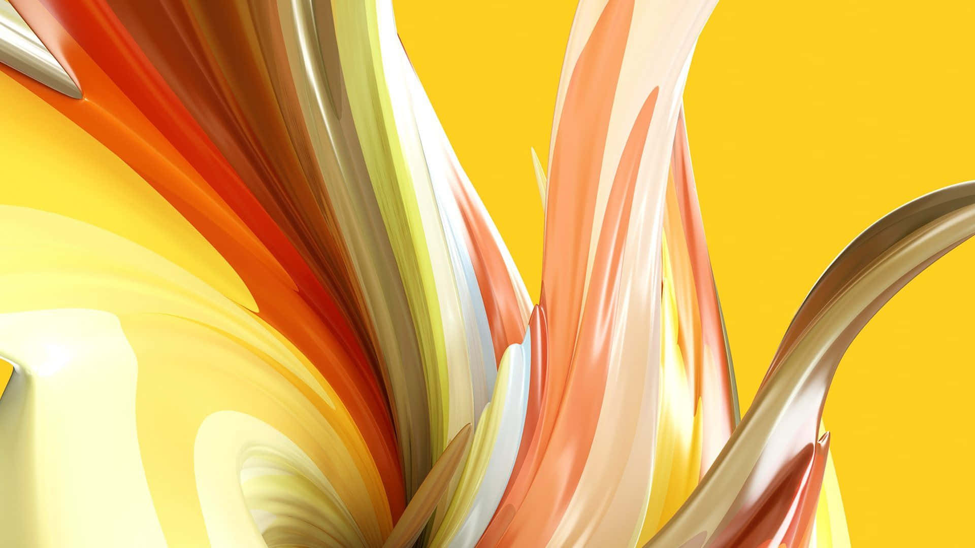 Yellow Painting 桌布 壁紙 — 充滿活力的黃色、橙色和白色抽象漩渦在純金色背景上動態流動。