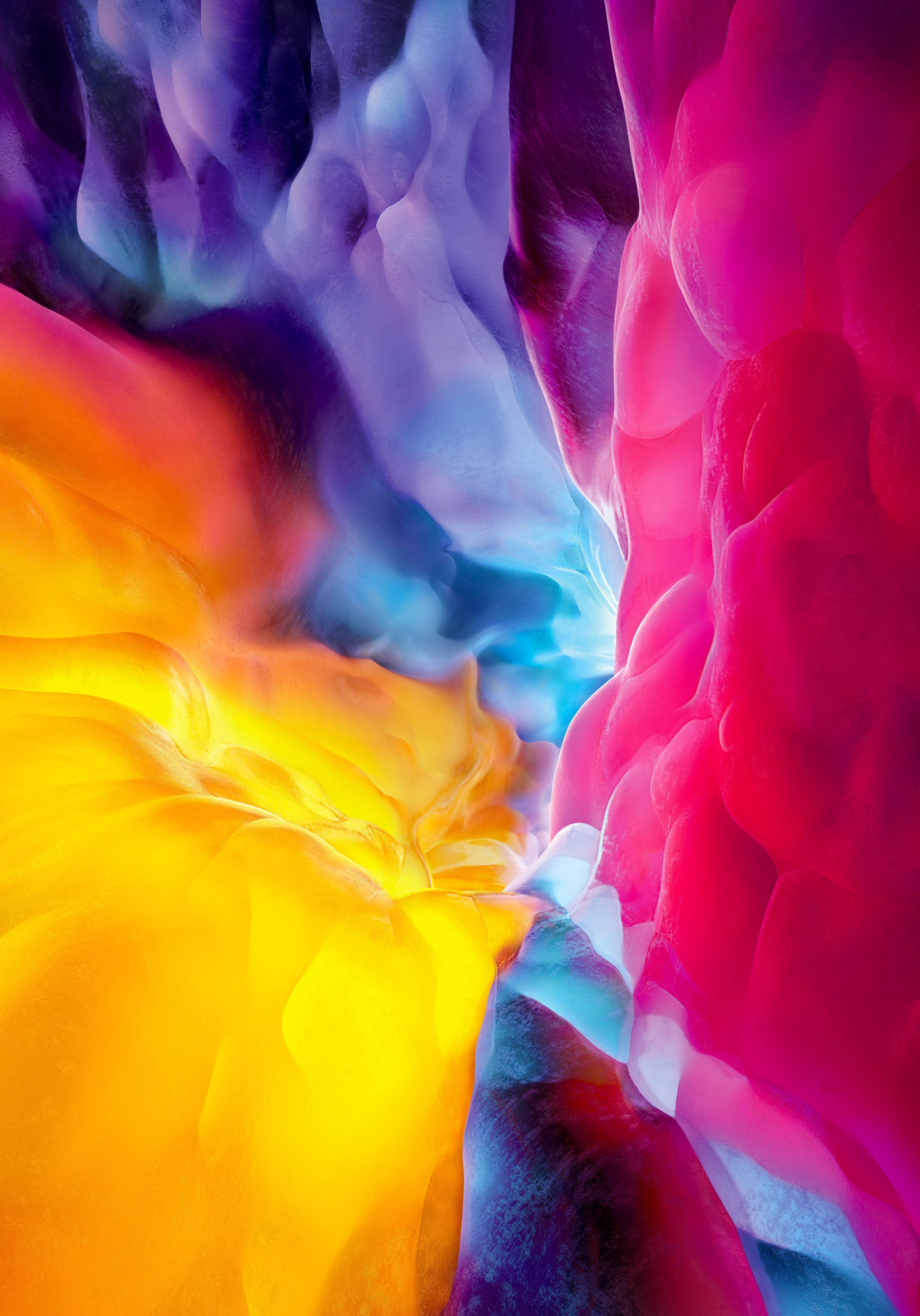 color full HD 桌布 壁紙 — 充滿活力的黃色、粉紅色、藍色和紫色漩渦色彩像液體顏料般融合，形成動態的抽象構圖。