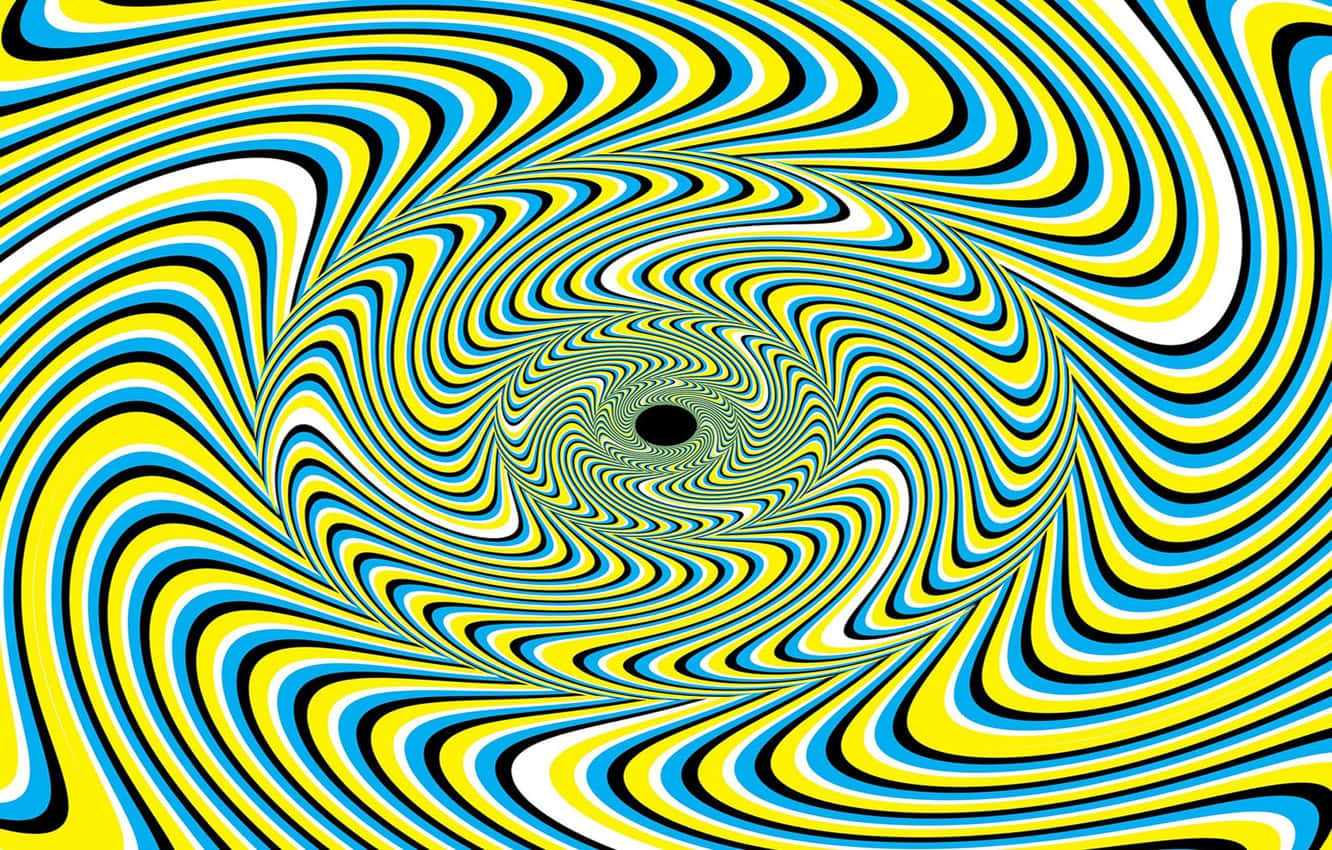 Circle 桌布 壁紙 — 充滿活力的黃色、藍色和黑色條紋旋轉成催眠的漩渦隧道幻覺。