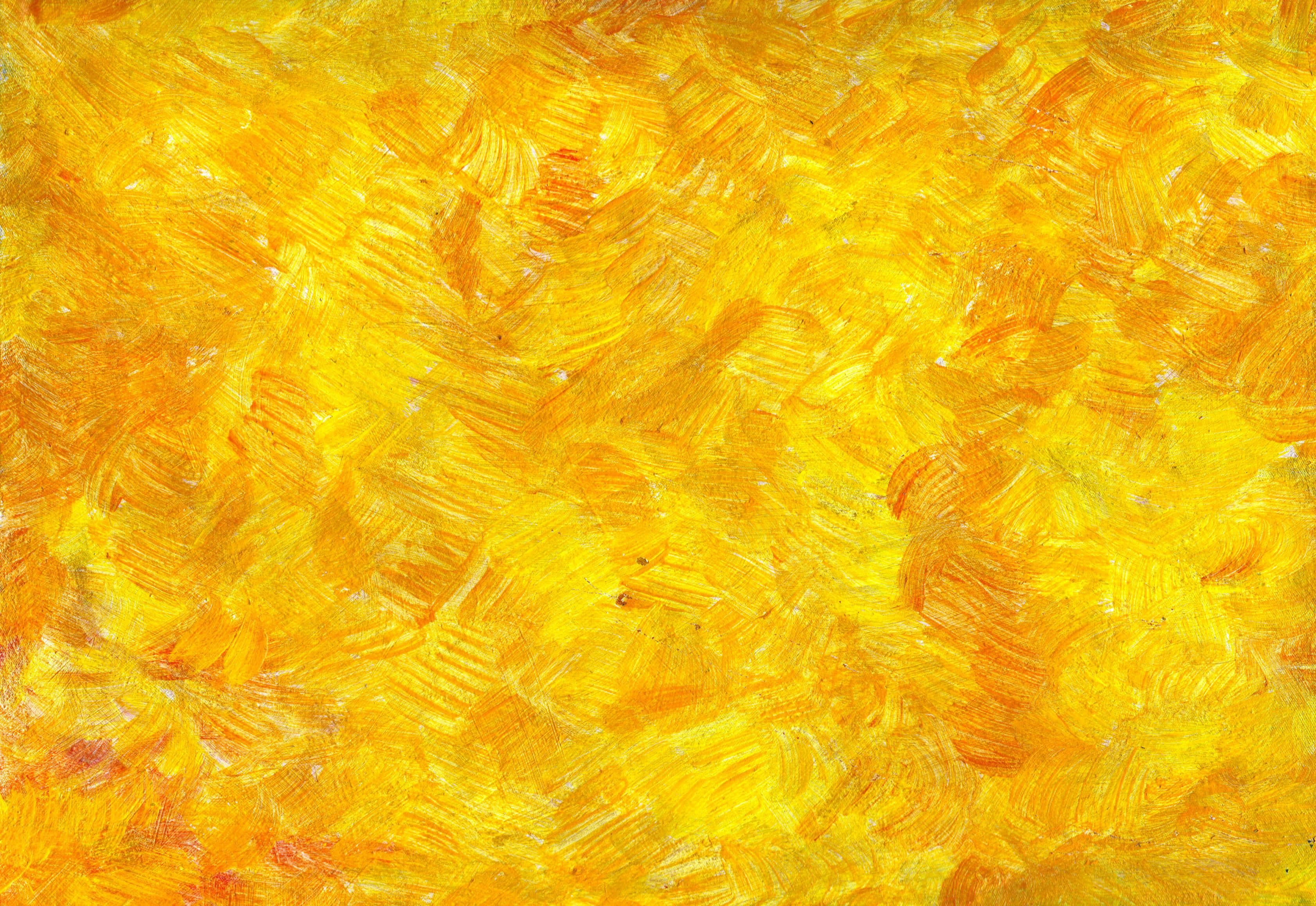 Yellow Painting 桌布 壁紙 — 充滿活力的黃色和橙色紋理筆觸，以厚塗技法創造出動態的抽象畫作。