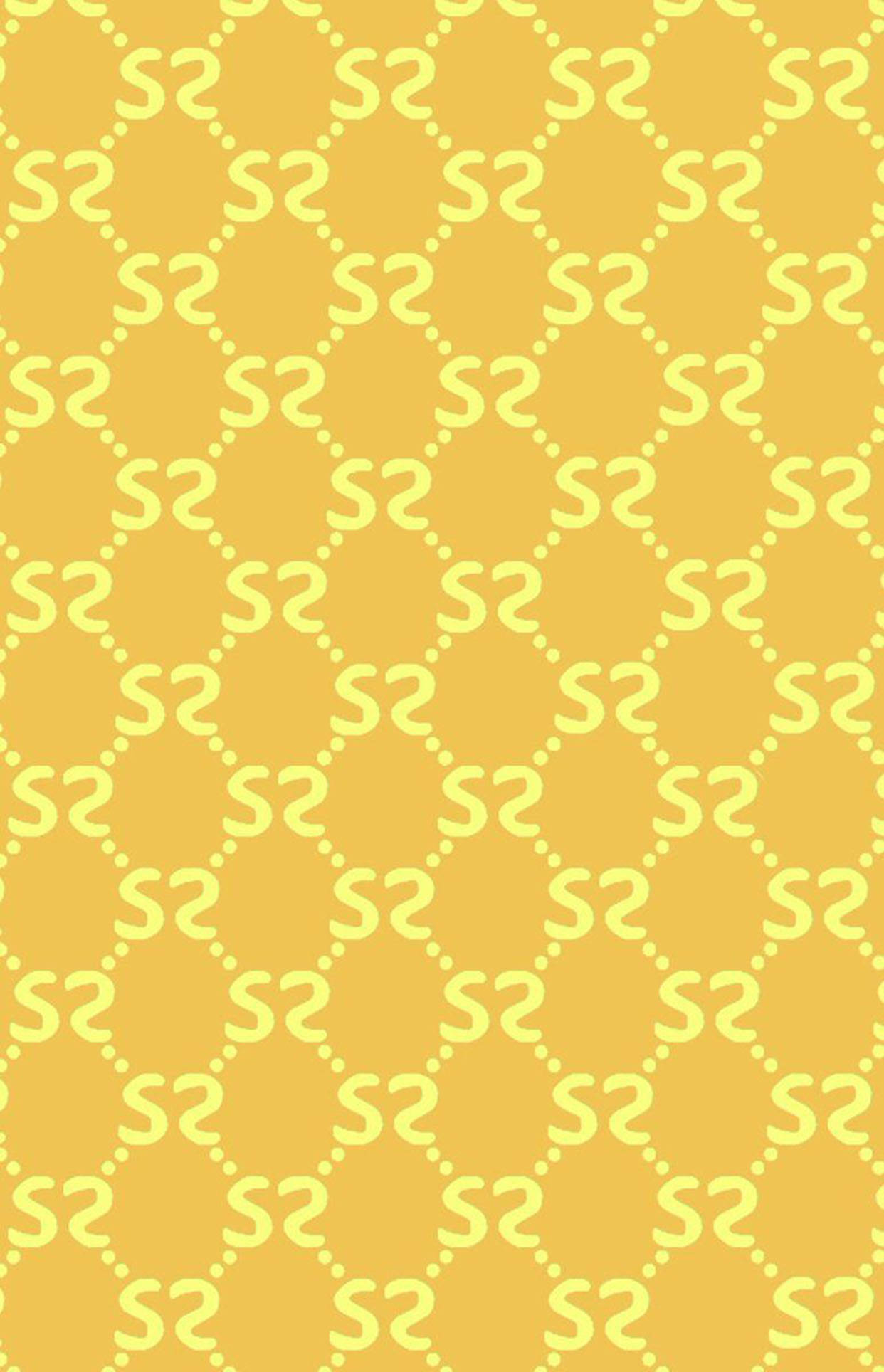 Gucci Pattern 桌布 壁紙 — 充滿活力的黃色壁紙，帶有重複的幾何圖案，由淺黃色 'S2' 標誌以虛線連接而成。