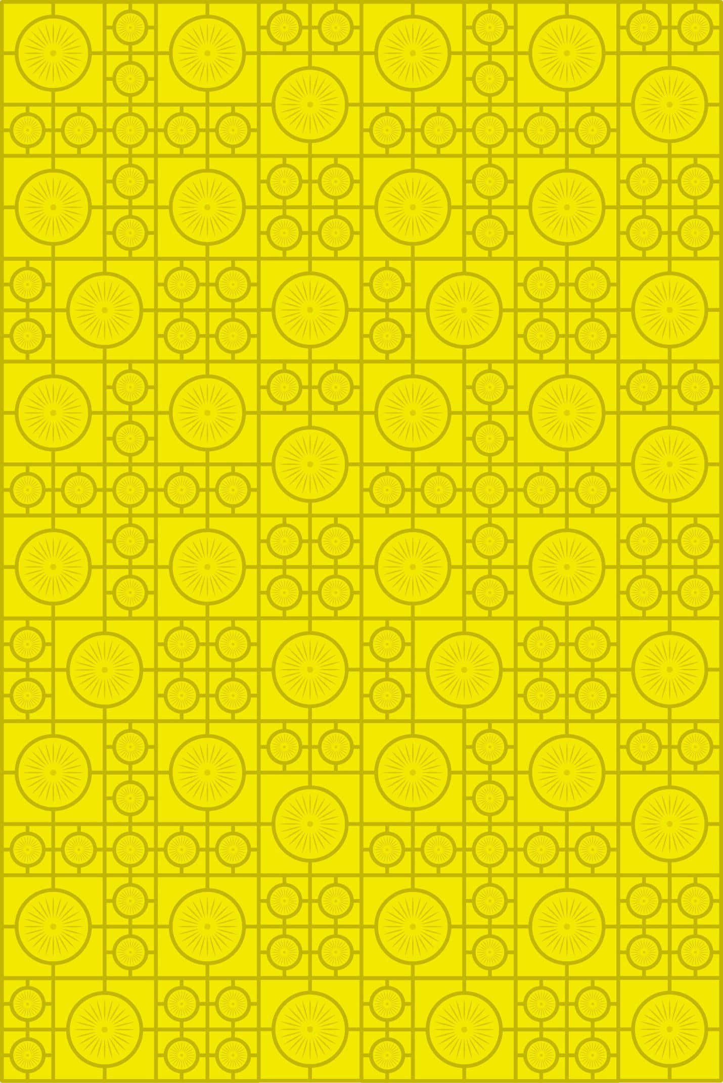 Retro Yellow 桌布 壁紙 — 充滿活力的黃色壁紙，帶有重複的幾何圓形圖案，採用復古網格設計。