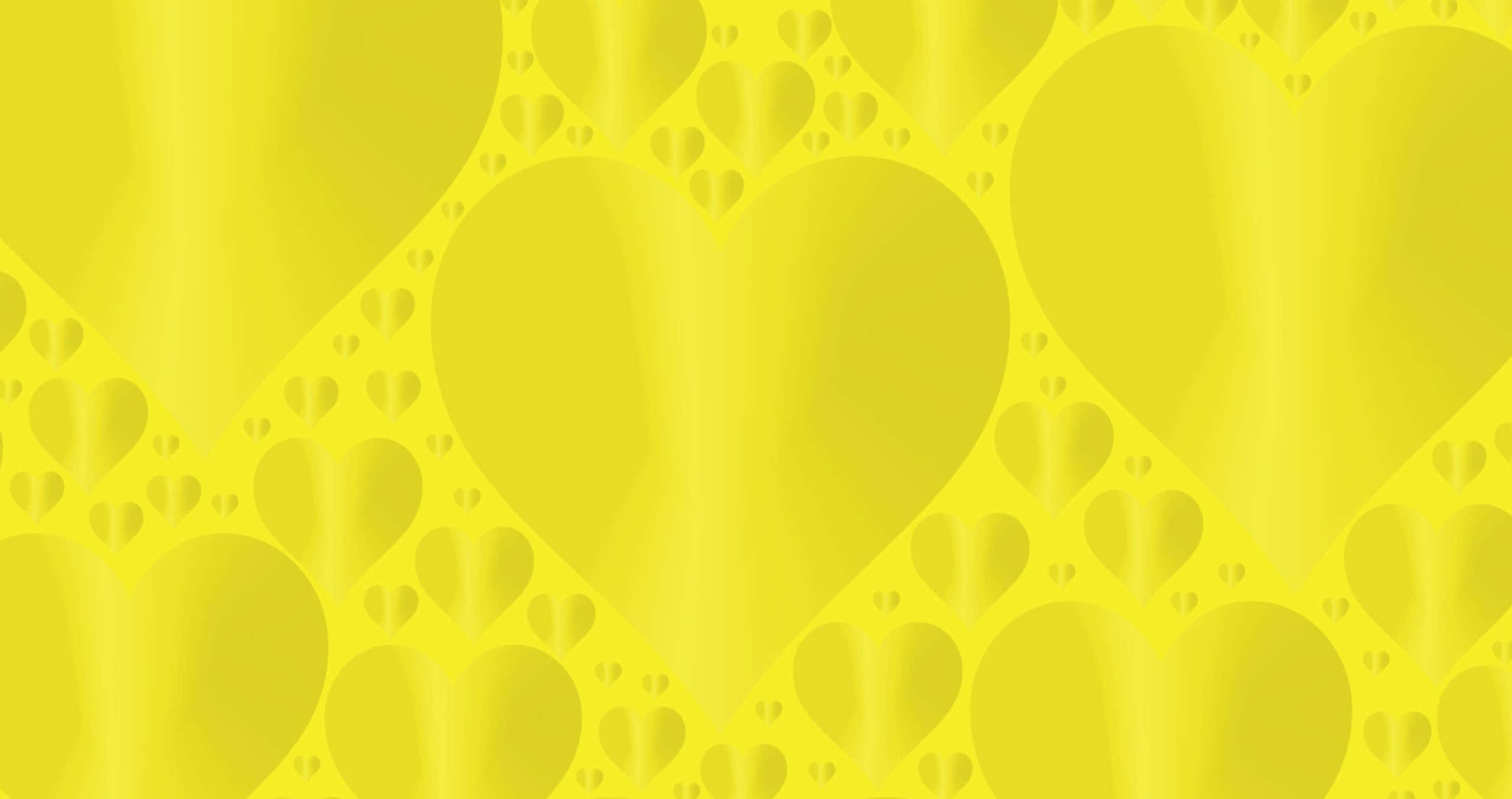 Yellow Heart 桌布 壁紙 — 充滿活力的黃色壁紙圖案，包含大小心形，帶有柔和漸層和細微陰影。