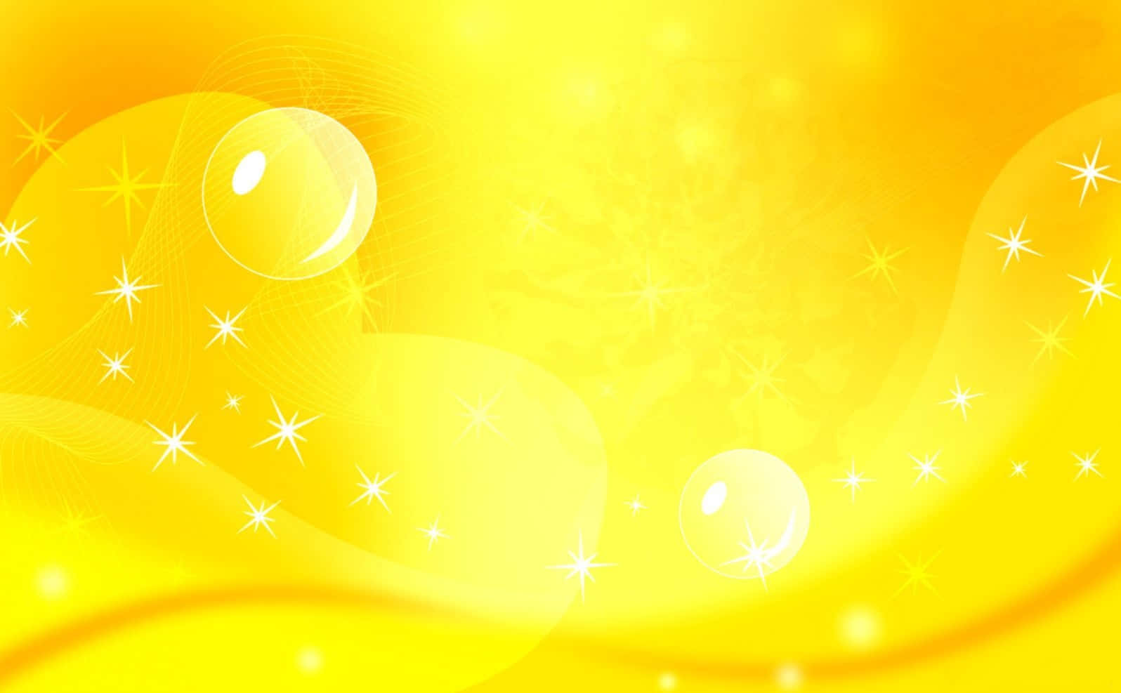 Yellow Abstract 桌布 壁紙 — 充滿活力的黃色抽象背景，帶有發光氣泡和閃爍星星，營造出燦爛的節日氣氛。